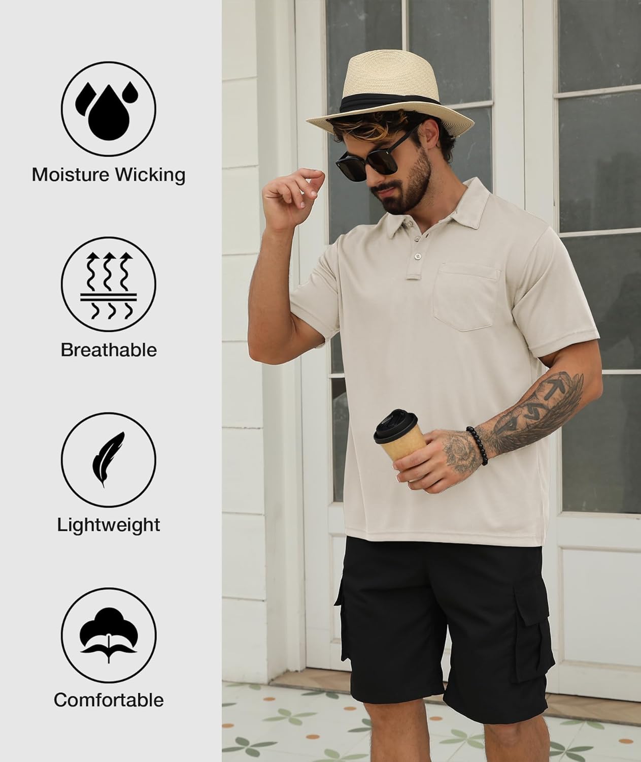 Detalle de SCODI 5 Pack Men’s Pocket Polo Shirts (Short Sleeve) — Moisture-Wicking Multipack