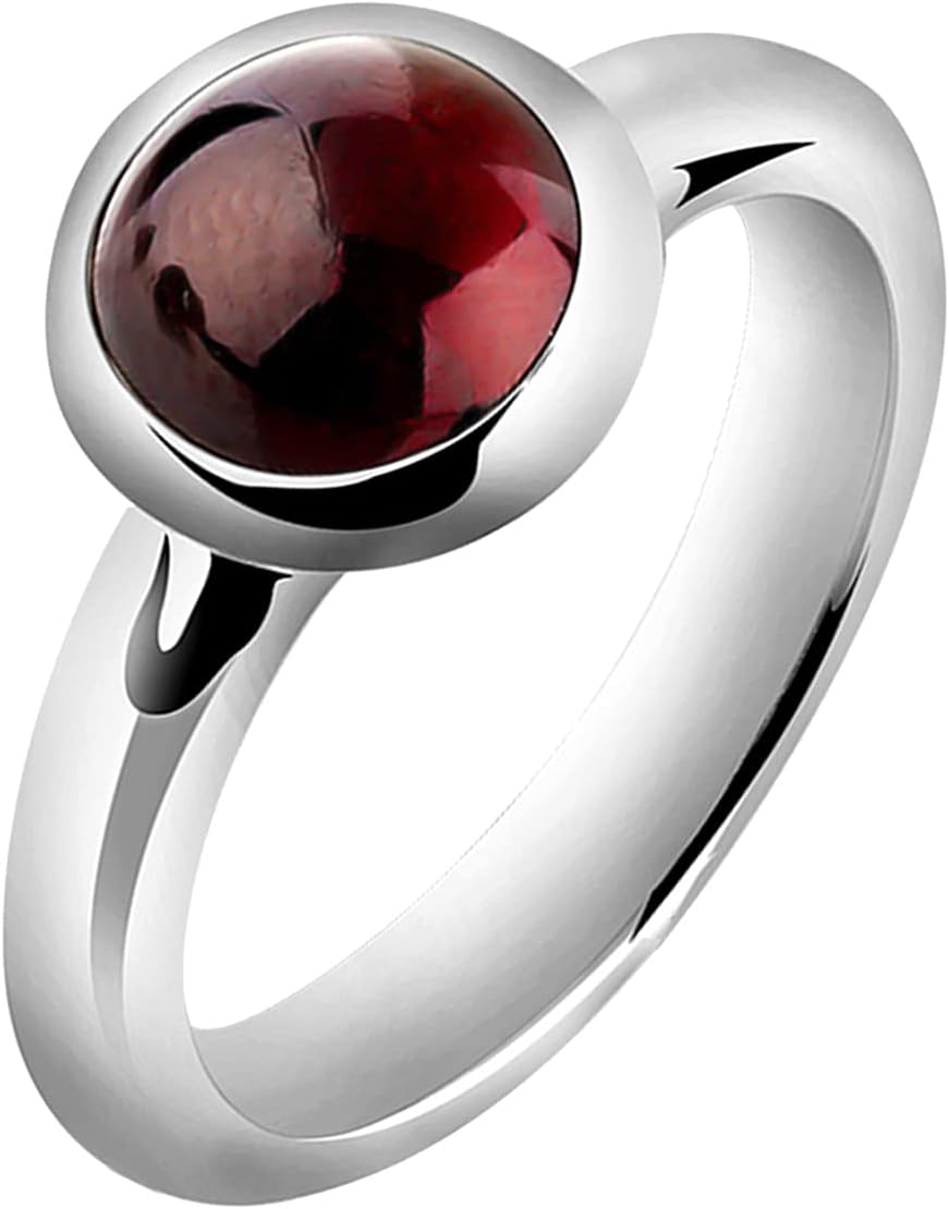 Detalle 2 de Nenalina Silberring aus 925 Sterling Silber mit rundem 8-mm Granat-Cabochon