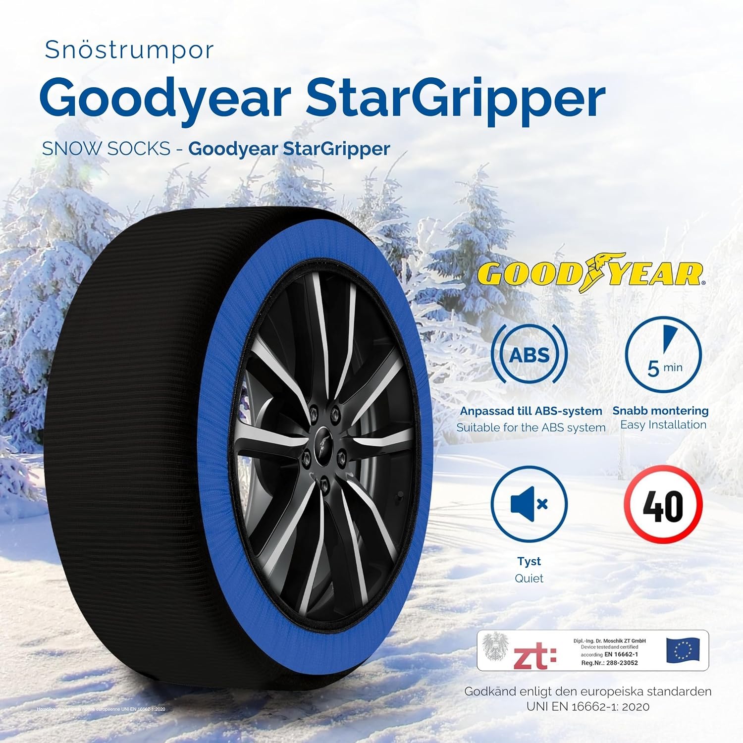 Detalle de Goodyear Star Gripper snöstrumpor för bil, nylon, storlek M, EN 16662-1:2020