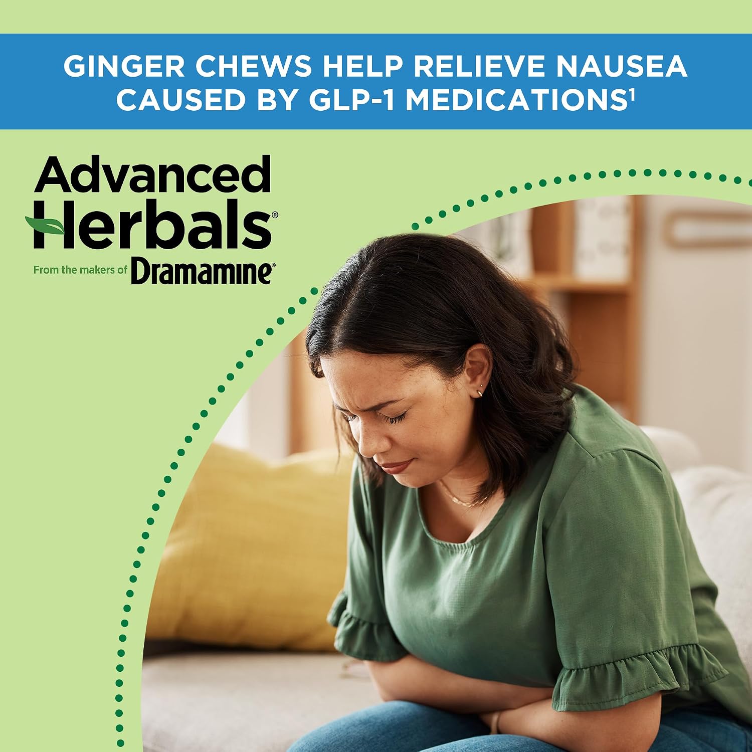 Detalle de Dramamine Advanced Herbals Ginger Chews, 20 Count, Honey Lemon Ginger