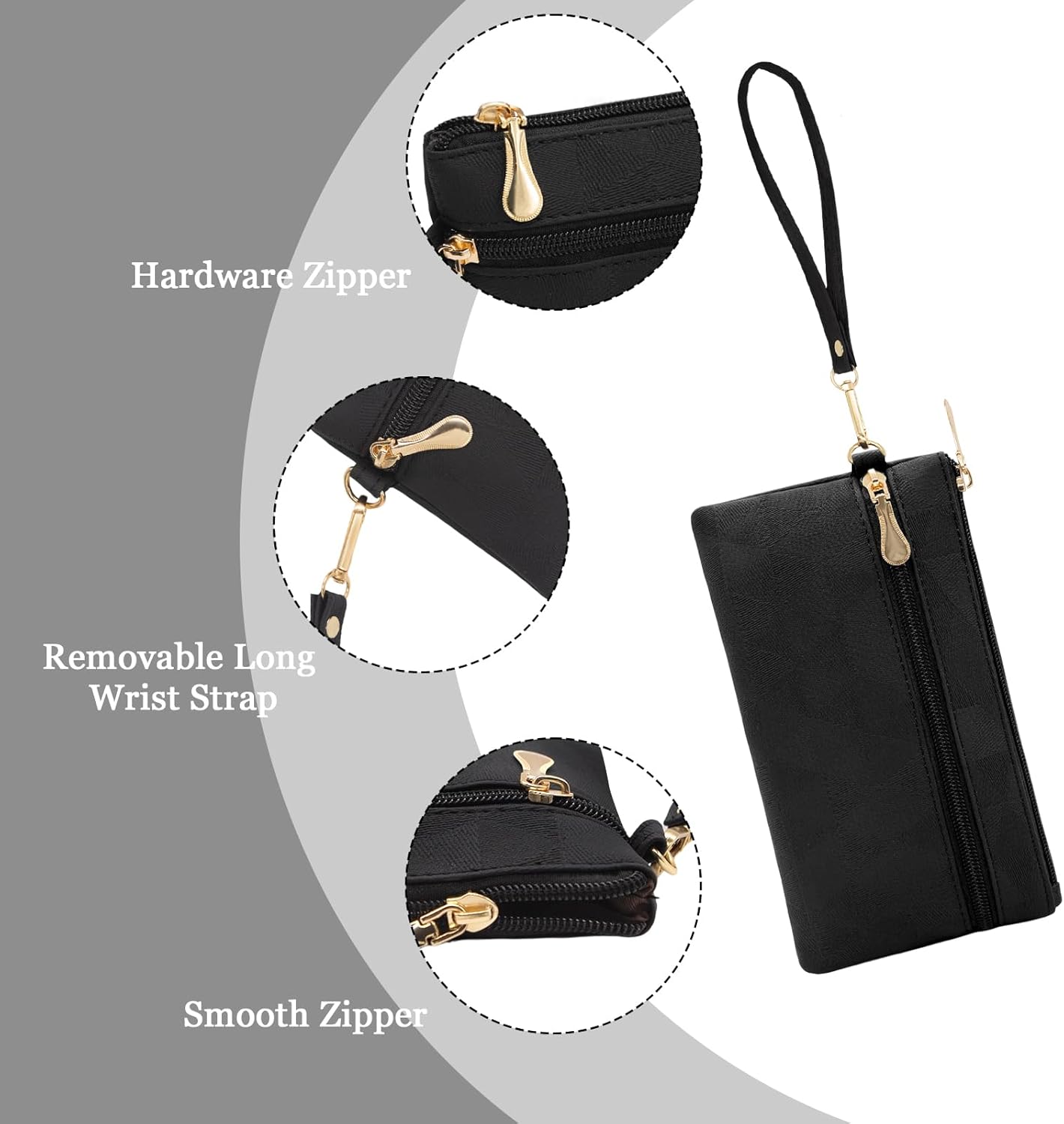 Detalle 2 de LJCZKA Leather Wristlet Wallet for Women and Men – Black-2