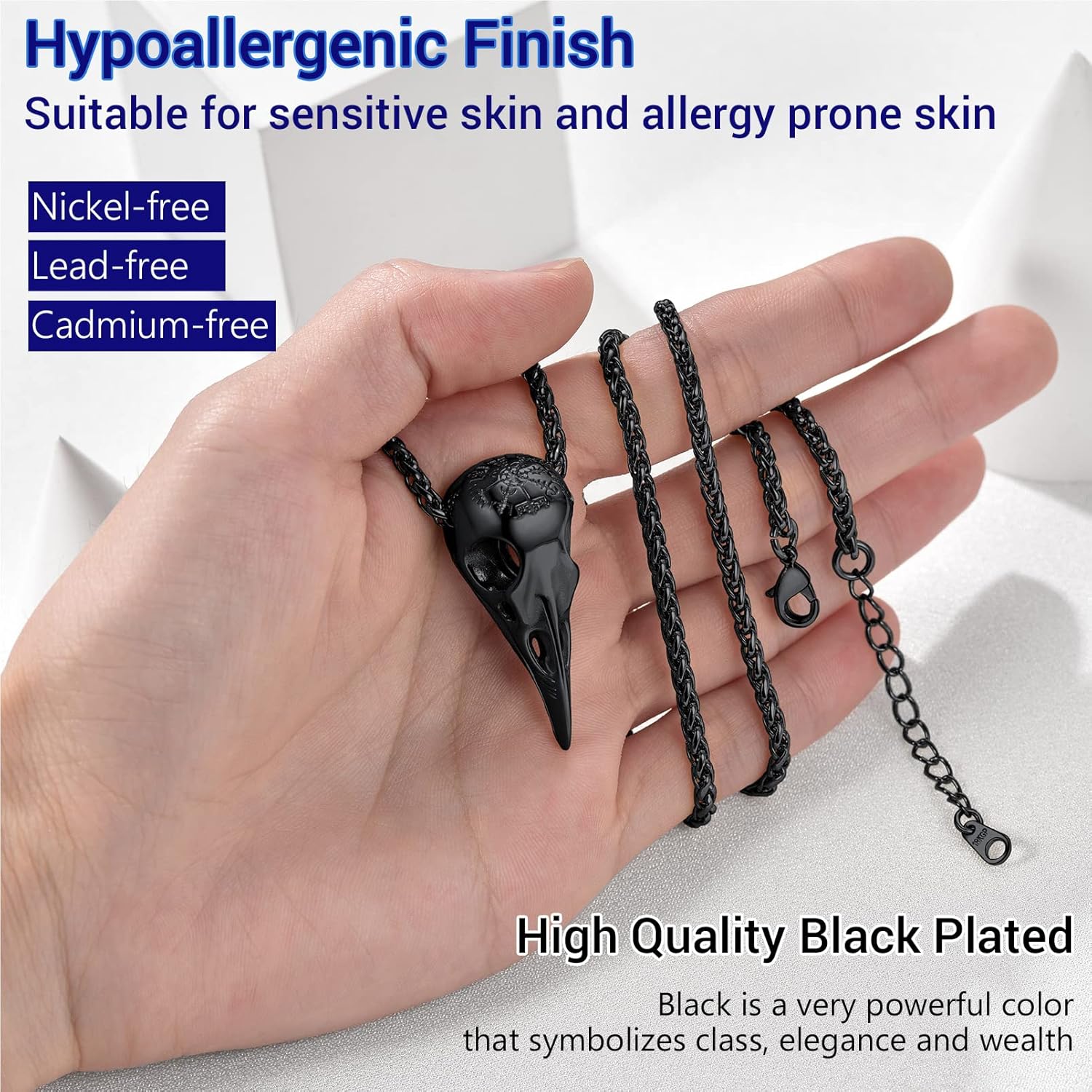 Thumbnail 3 de PROSTEEL Collier homme « Corbeau » en acier inoxydable 316L, plaqué or/noir et pendentif Viking