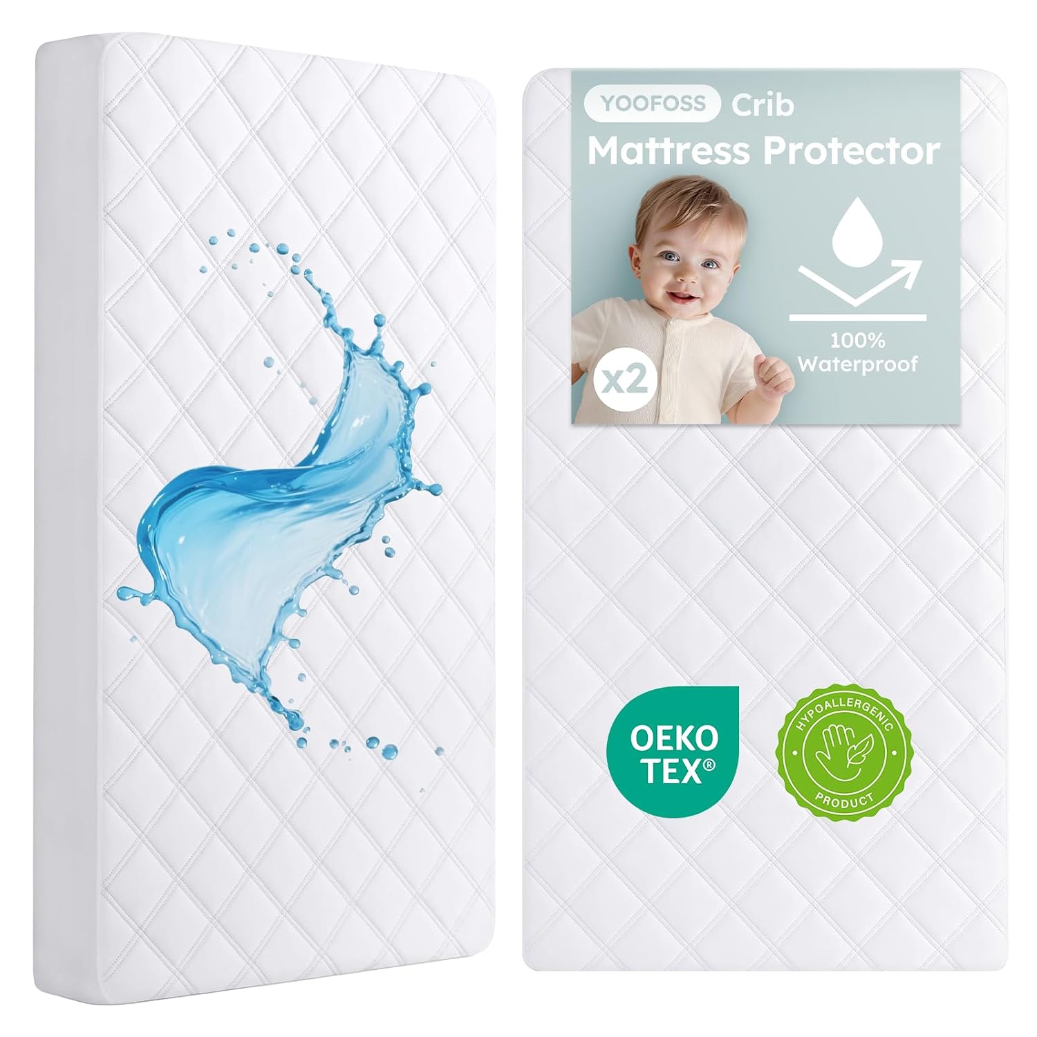 Detalle de Yoofoss Waterproof Crib Mattress Protector Sheets, 2-Pack, 52 x 28-Inch