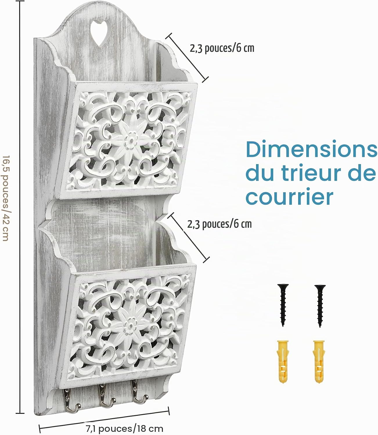 Detalle 1 de Optyuwah 2 Layer Key Holder for Wall: brievenhouder met 3 haken