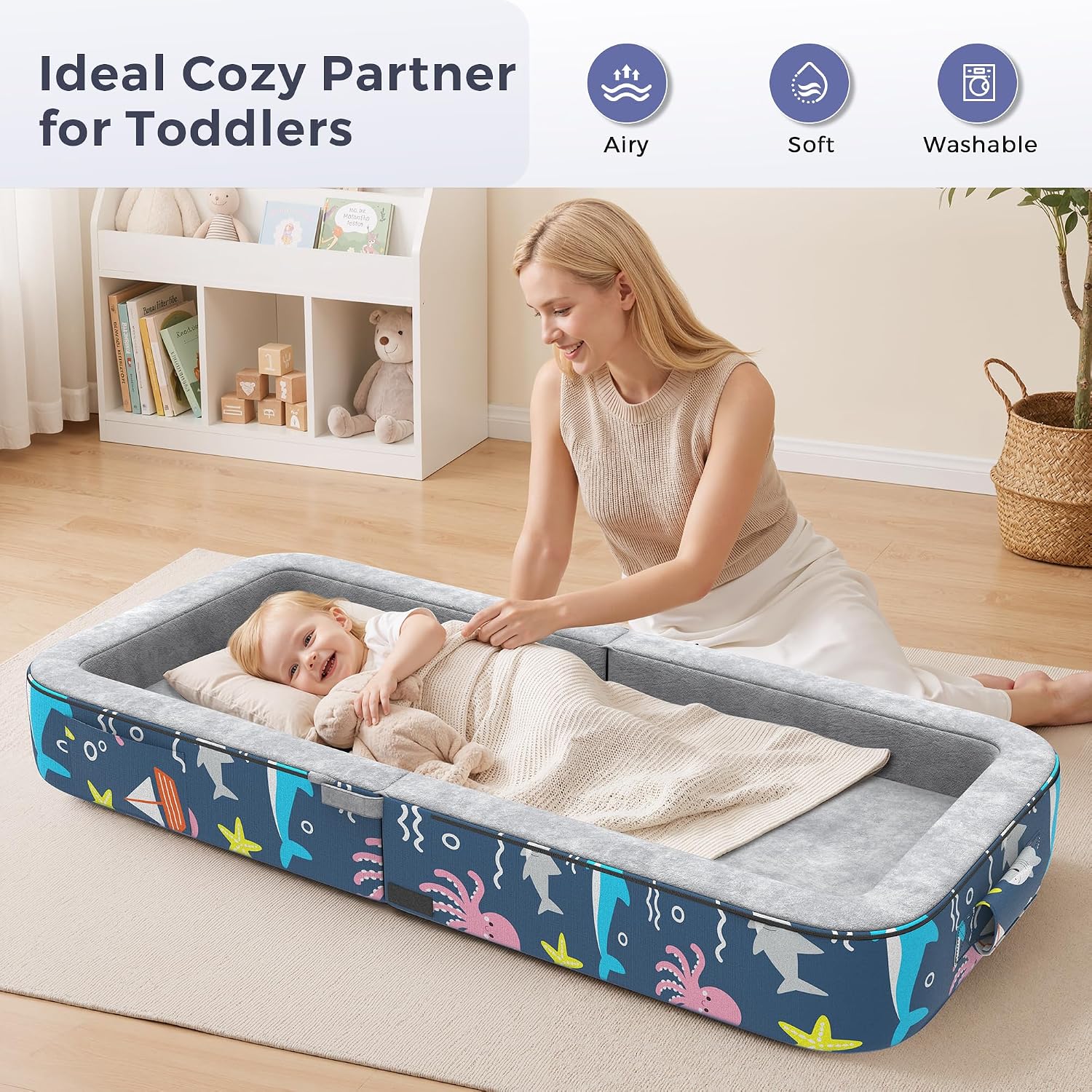 Detalle 1 de MOMFANN Portable Toddler Bed, 35D Foam