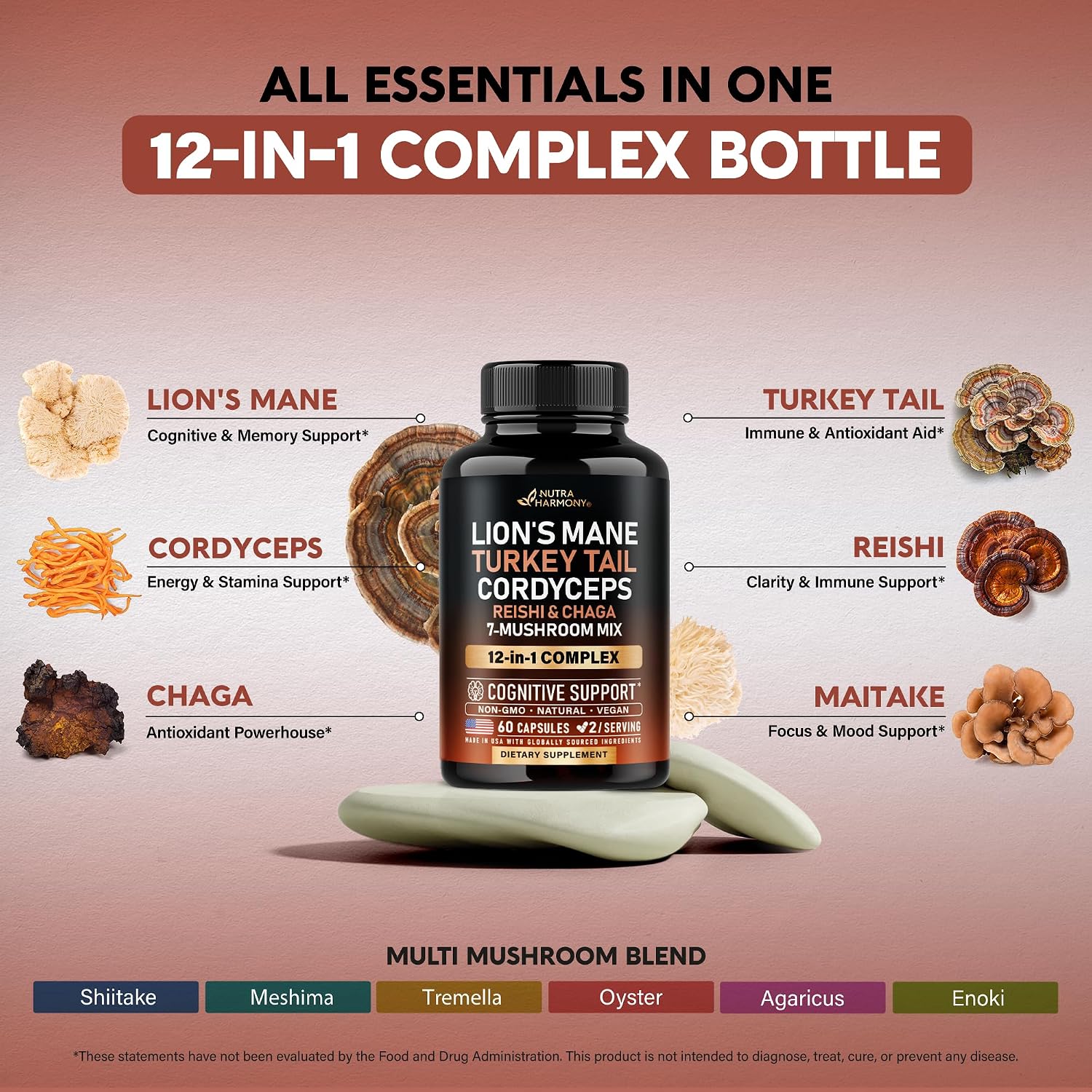 Detalle de Mushroom Supplement, 60 Capsules