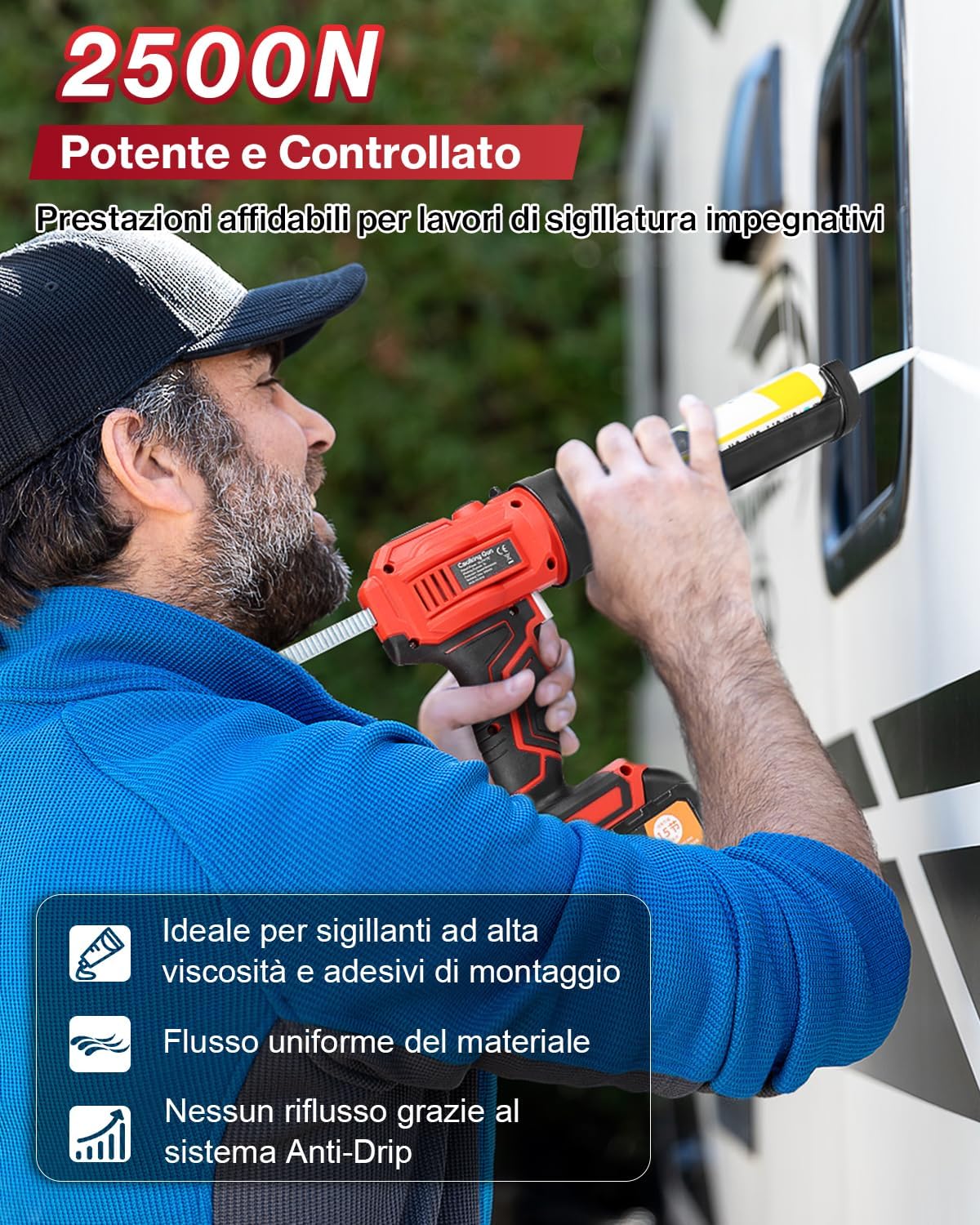 Thumbnail 2 de Lytool Pistola per Silicone Elettrica Senza Filo 18V, 2500N, 4 Velocità – Compatibile Makita 18V (310 ml) – LED, anti-sgocciolamento