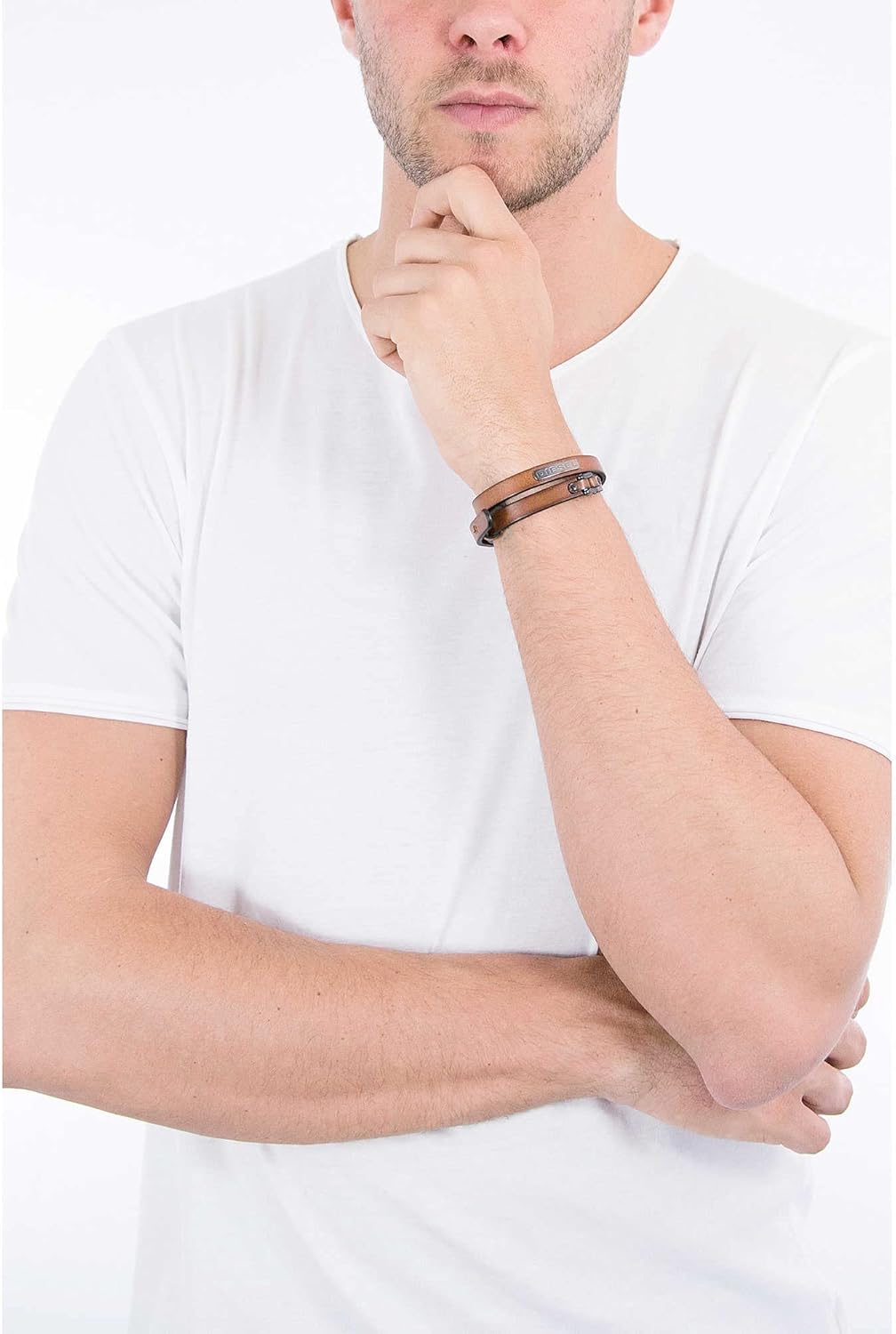 Thumbnail 1 de Bracelet Diesel homme en cuir ou synthétique marron, fermoir à épingle
