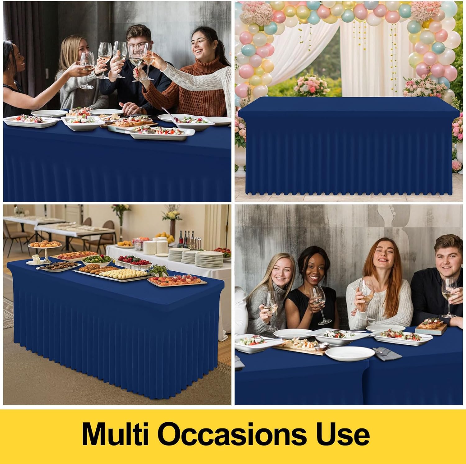 Thumbnail 4 de Smiry 2-Pack Stretch Fitted Tablecloths with Skirt for 6-Foot Tables, Navy