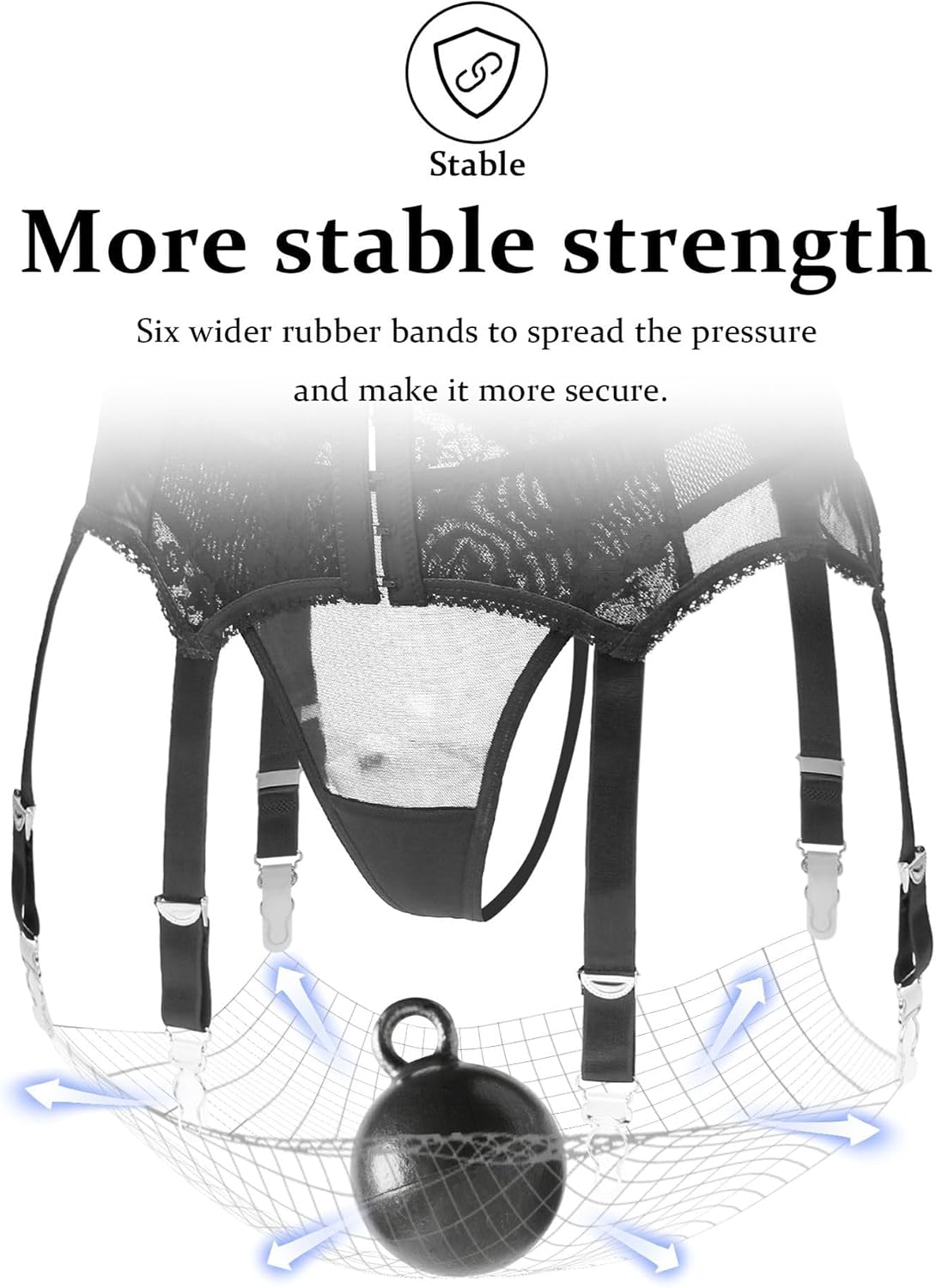 Detalle de ohyeahlady Women’s stretch lace suspender belt with 6 straps and metal clips (plus size set, G-string included)