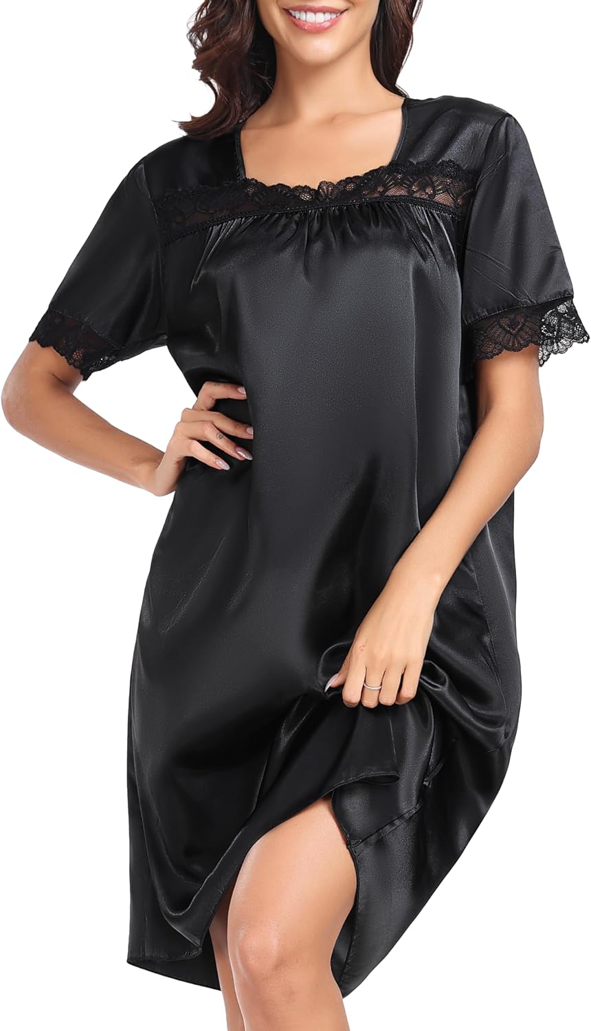 Thumbnail 4 de Lovasy Satin Nightdress for Women UK – Lace Trim, Silky Nightwear