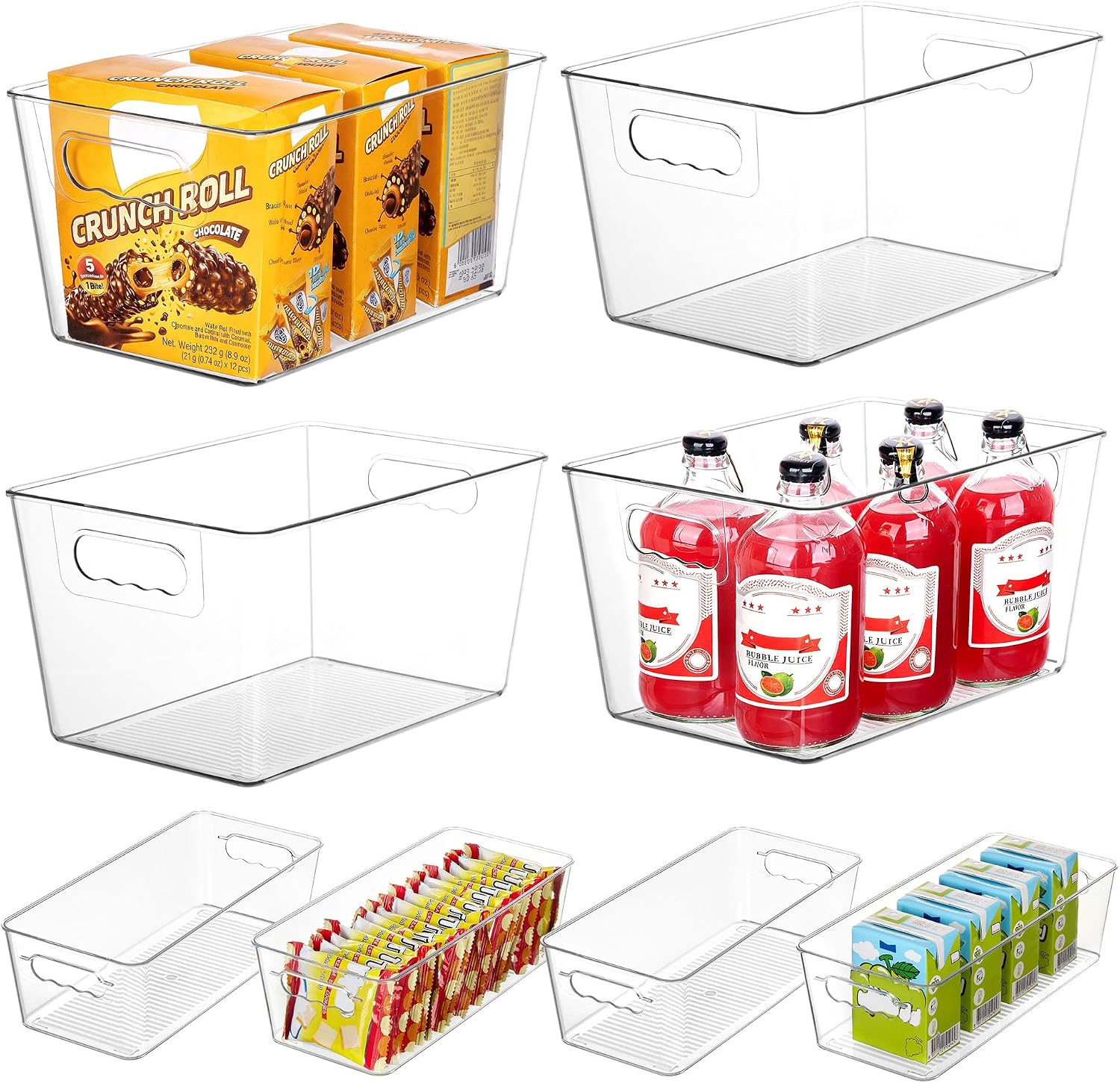 Vtopmart 8 Pack Clear Plastic Storage Bins: 4 Large + 4 Small Pantry Organizers