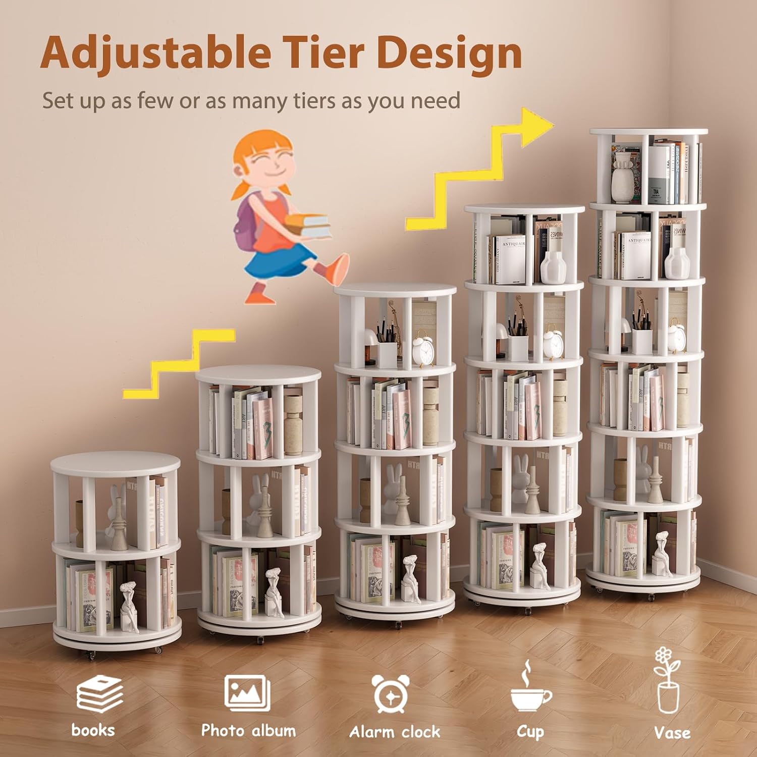 Thumbnail 6 de Muwuele 6-Tier Rotating Bookshelf for Small Spaces