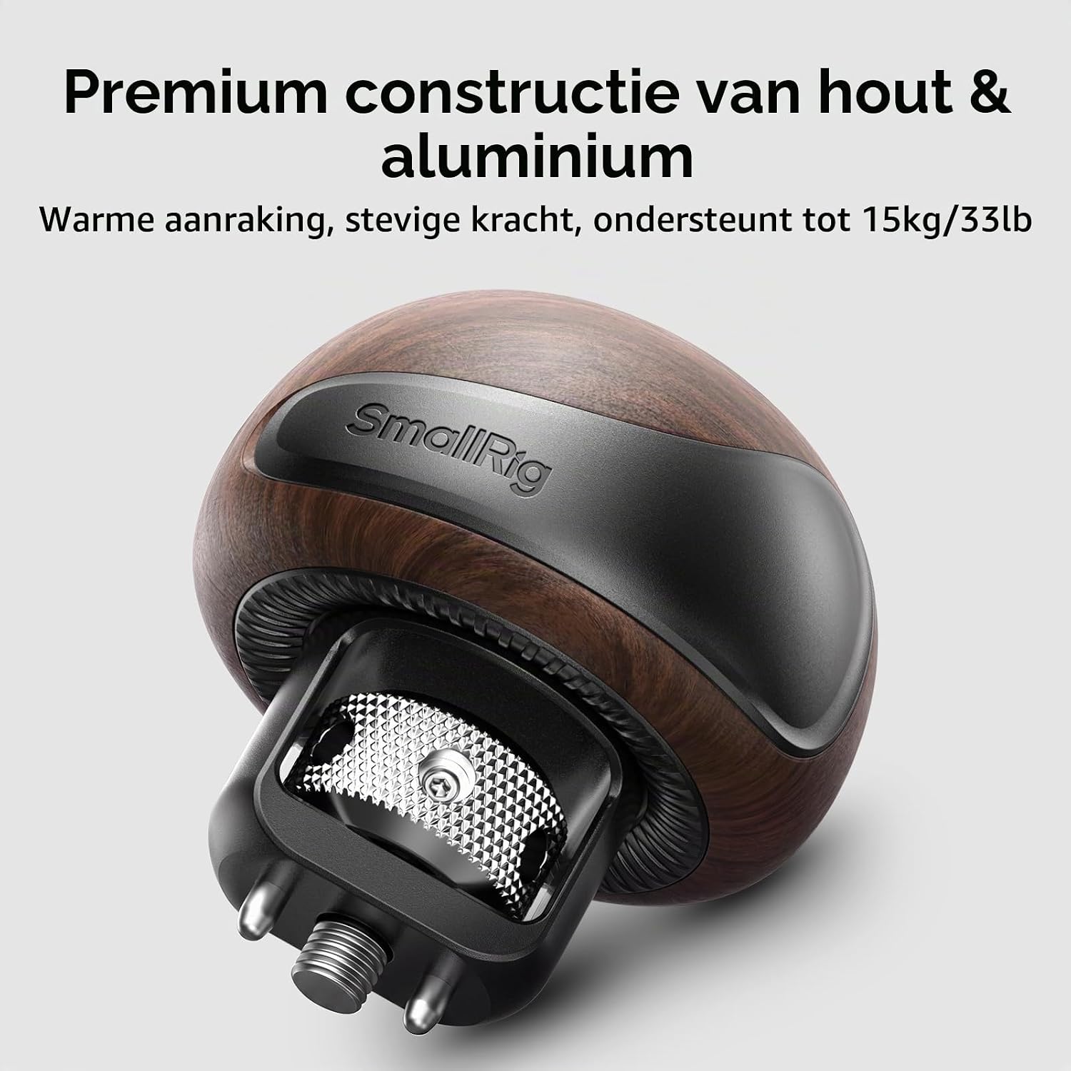 Detalle de SMALLRIG 5926 mini-zijhandgreep van hout met 1/4"-20-aansluiting
