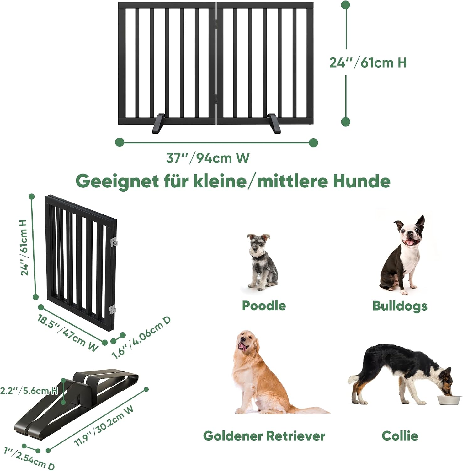 Detalle 2 de Hundegitter für Türen, Faltbares Innengitter aus Massivholz – 2 Paneele, Schwarz