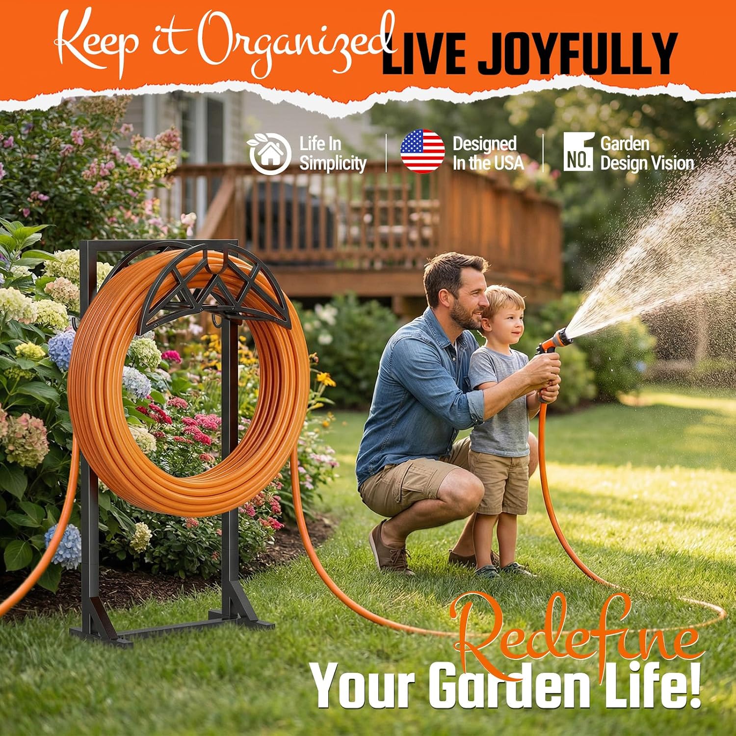 Detalle 2 de YFFSRJDJ Garden Hose Reel, Freestanding Alloy Steel Stand for 150 ft Hose