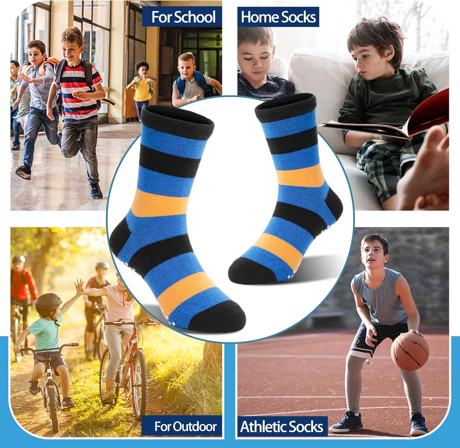 Detalle 2 de Welwoos 12-Pair Baby Boys’ Grip Socks, Cotton Crew with Cartoon Designs