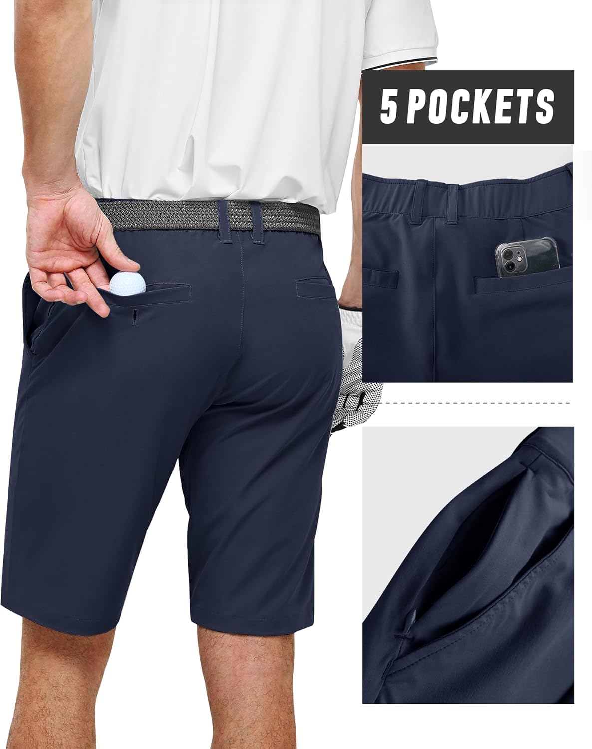 Detalle de 33,000ft Men's Golf Shorts Dry Fit, 11" Lightweight Quick Dry Bermuda Shorts
