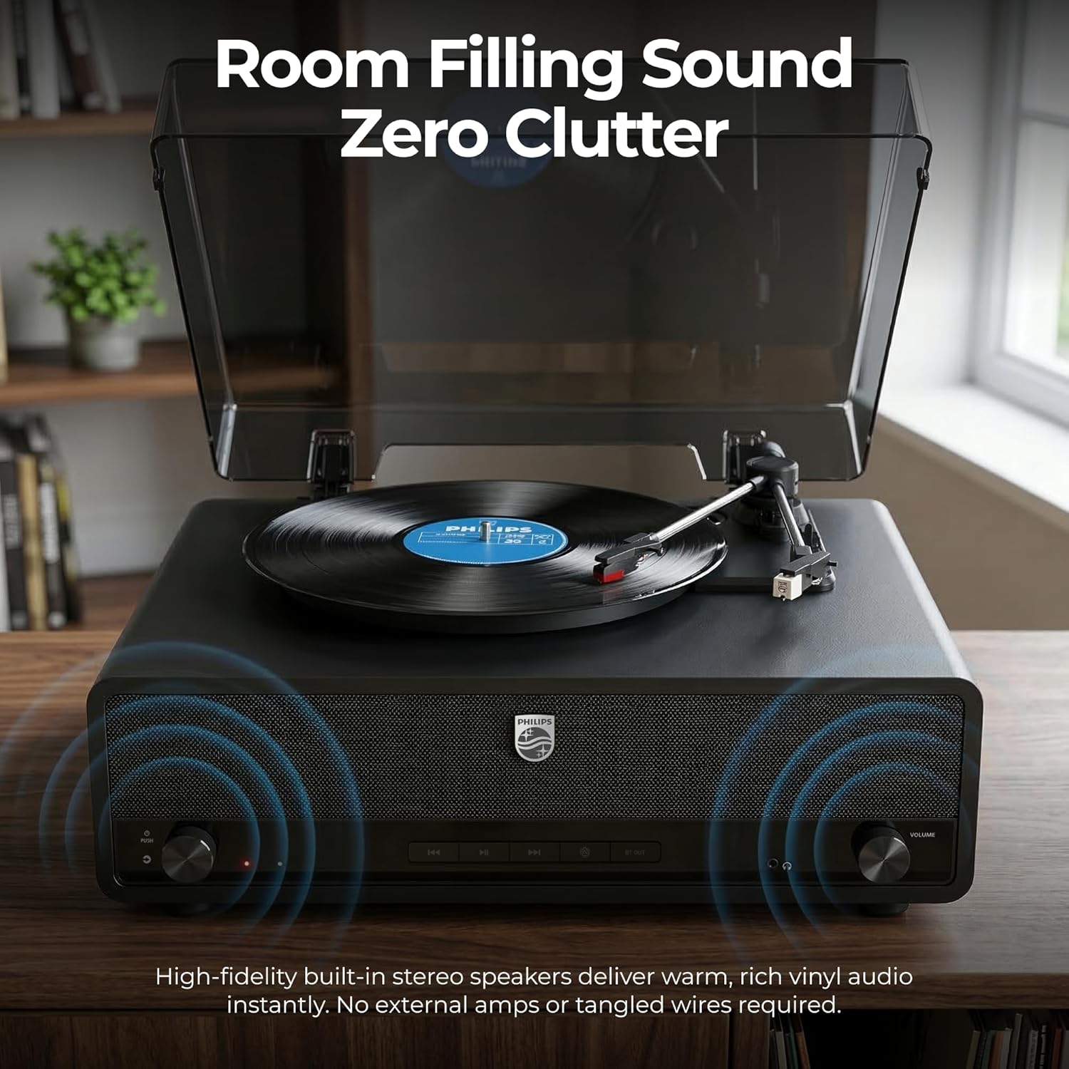 Thumbnail 3 de Philips All-in-One Bluetooth Turntable Record Player with Built-In Speakers (3-Speed, Audio-Technica Stylus)