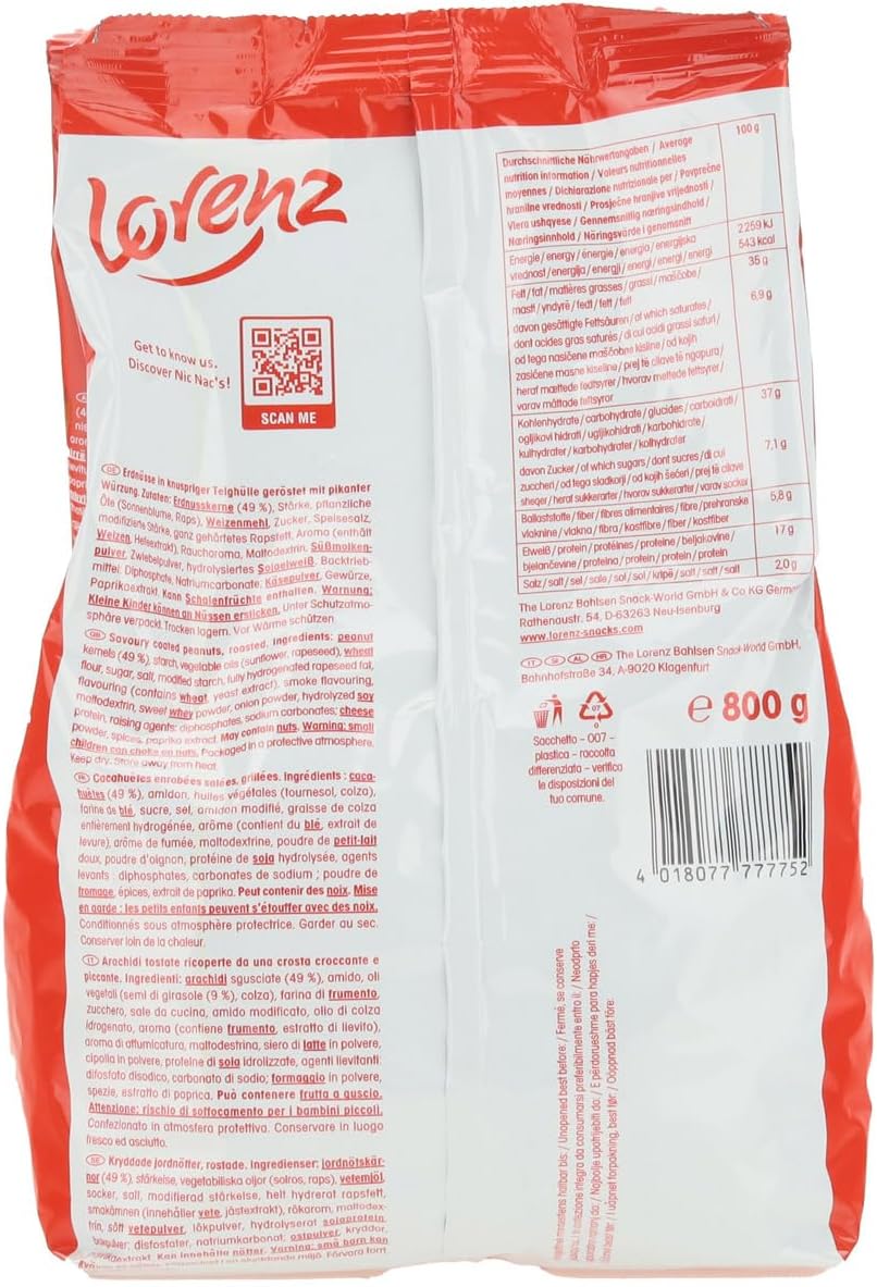 Detalle de Lorenz Snack-World NicNac's Original Double Crunch Arachidi Tostate con Guscio Piccante – Confezione 800 g