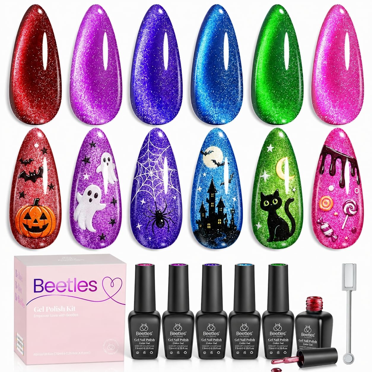 Detalle de Beetles Cat Eye Gel Nail Polish Set (6 Colors) with Magnet Velvet Gel Kit