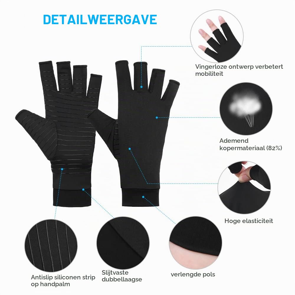 Detalle de ACWOO XL koperen compressiehandschoenen, vingerloos en elastisch