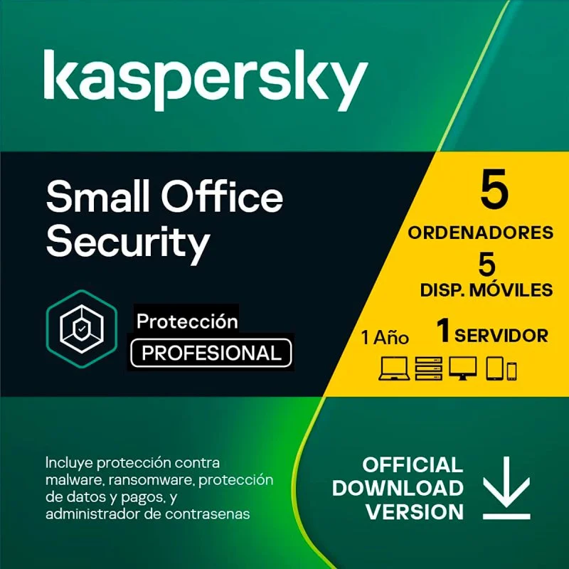 Detalle de Kaspersky Small Office Security 5 Dispositivos – Licencia Digital de 1 Año para 5 PCs, 5 Móviles y 1 Servidor