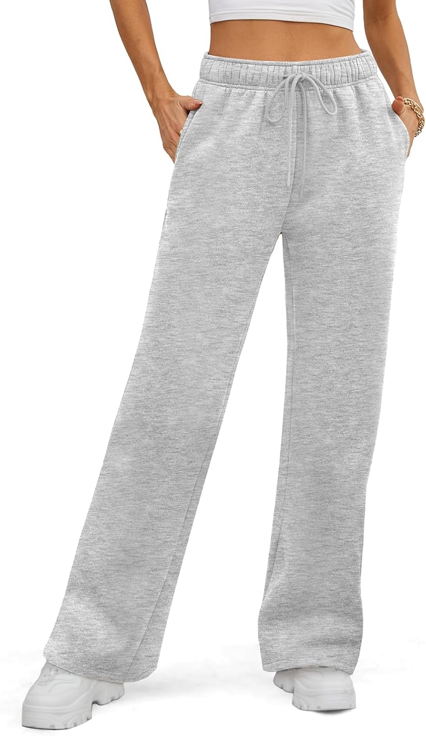 Detalle de ATHMILE Women’s Fleece-Lined Baggy Sweatpants (Wide-Leg, Straight-Leg) for Fall & Winter