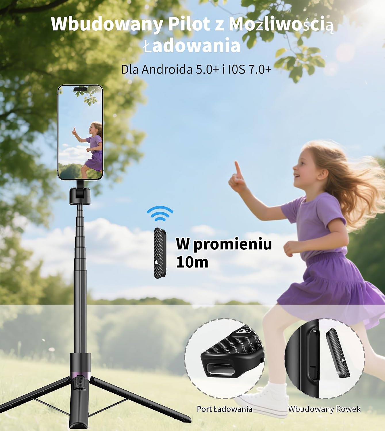 Detalle de TONEOF Oth-AB202max – magnetyczny statyw do telefonu, 173 cm, pilot i obrót 360°