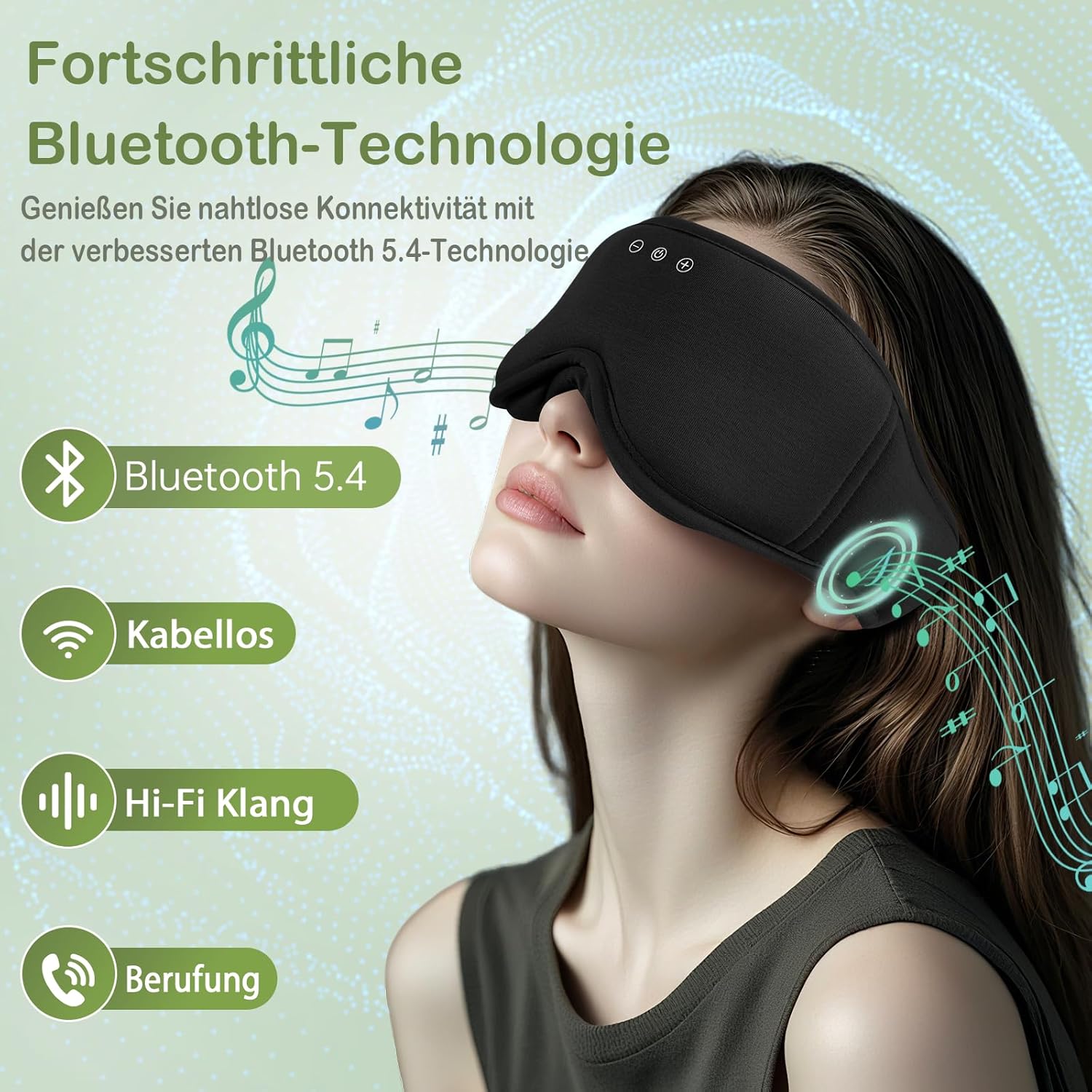 Detalle de MUSICOZY Schlafmaske mit Kopfhörer – 3D-Bambus-Baumwolle, Bluetooth 5.4, 16 Std. Akku