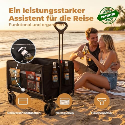 Thumbnail 4 de Homecall Bollerwagen Faltbar 120L+ mit Heckklappe, Regenschutz und Bremse – 150 kg Tragkraft