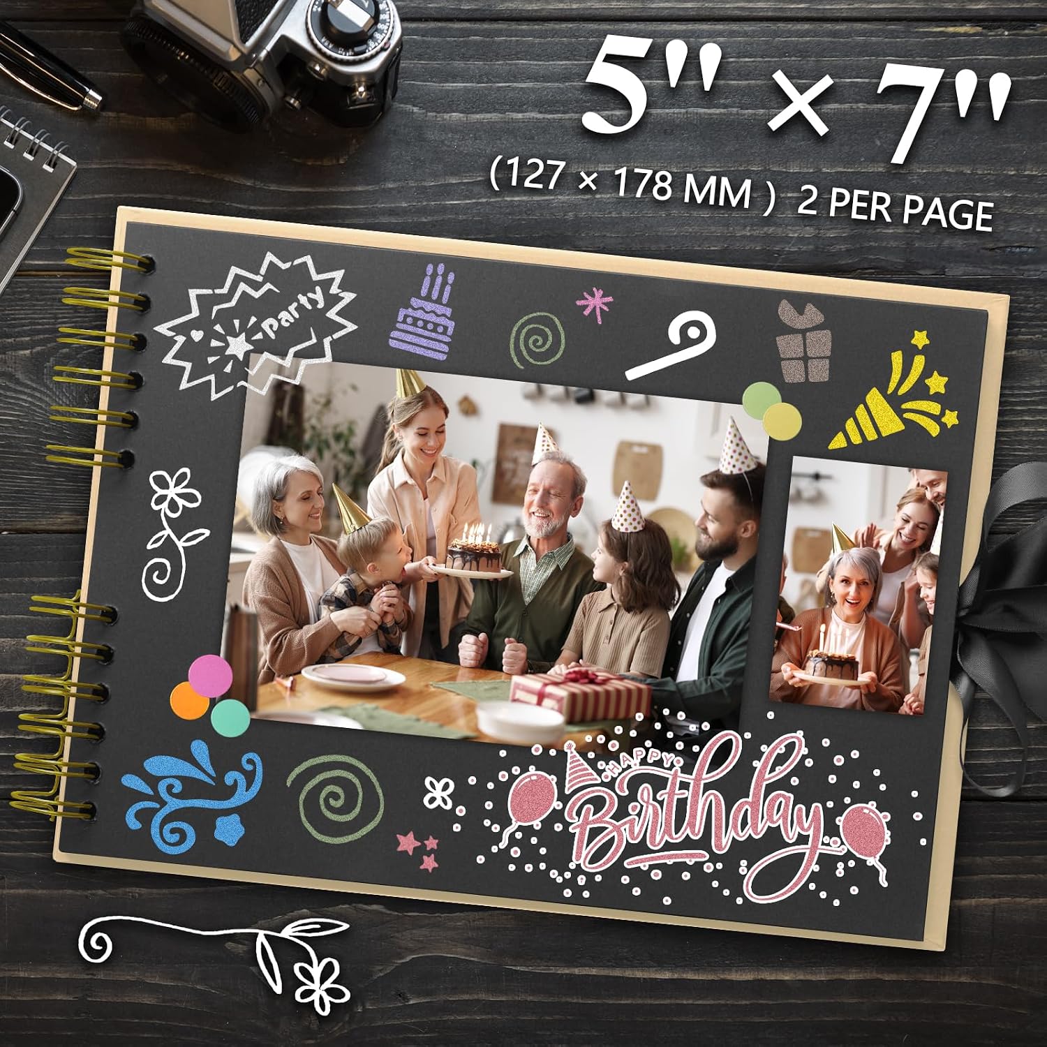 Thumbnail 6 de YILEEY Fotoalbum zum Selbstgestalten – DIY Scrapbook mit Zubehör, 80 Seiten in Schwarz, Weinrot