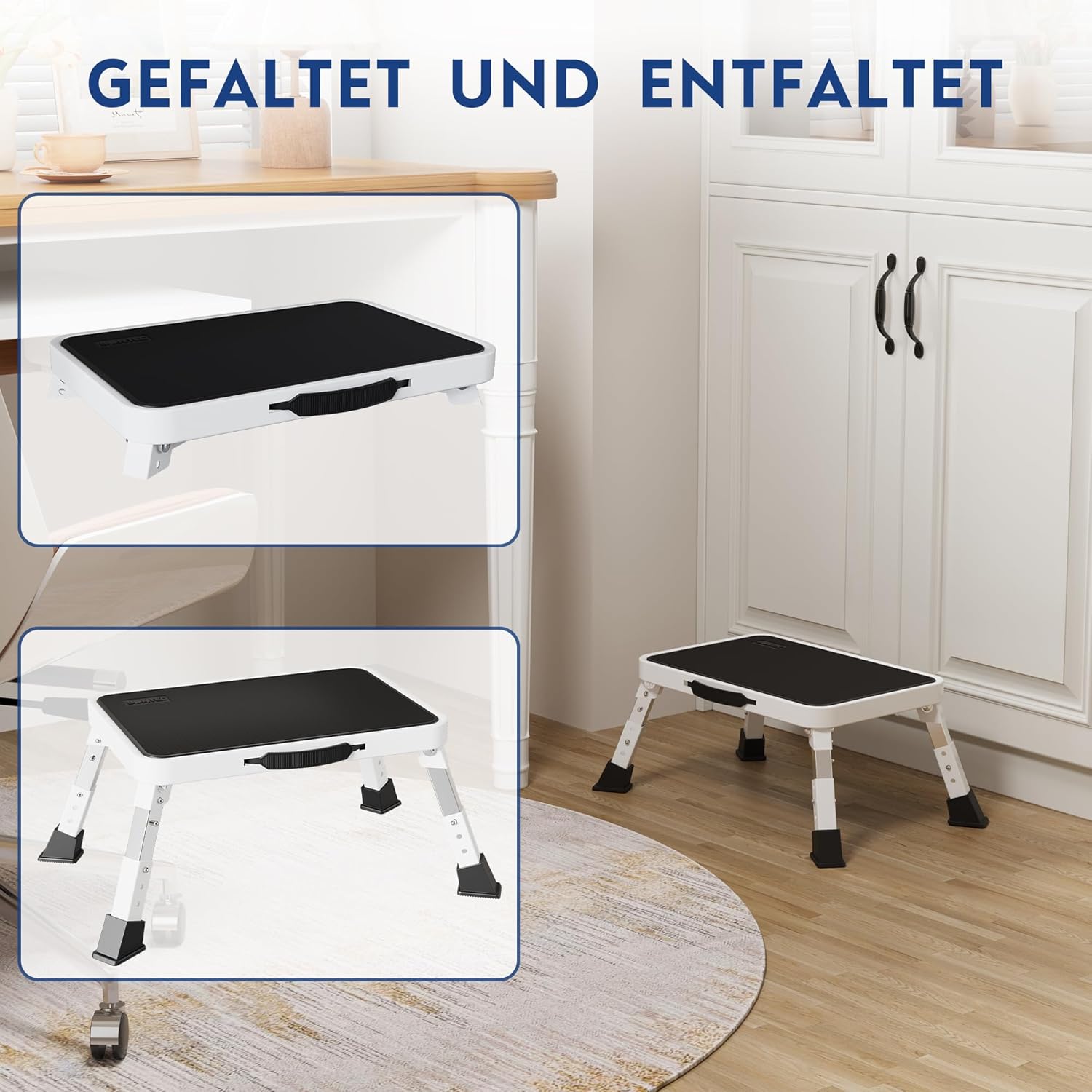 Thumbnail 5 de BONTEC Klapptritt mit 3 Höhenstufen bis 150 kg, faltbar & rutschfeste Plattform (weiß)