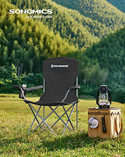 Detalle 2 de SONGMICS GCB08BK: juego de 2 sillas de camping plegables con respaldo alto y apoyabrazos