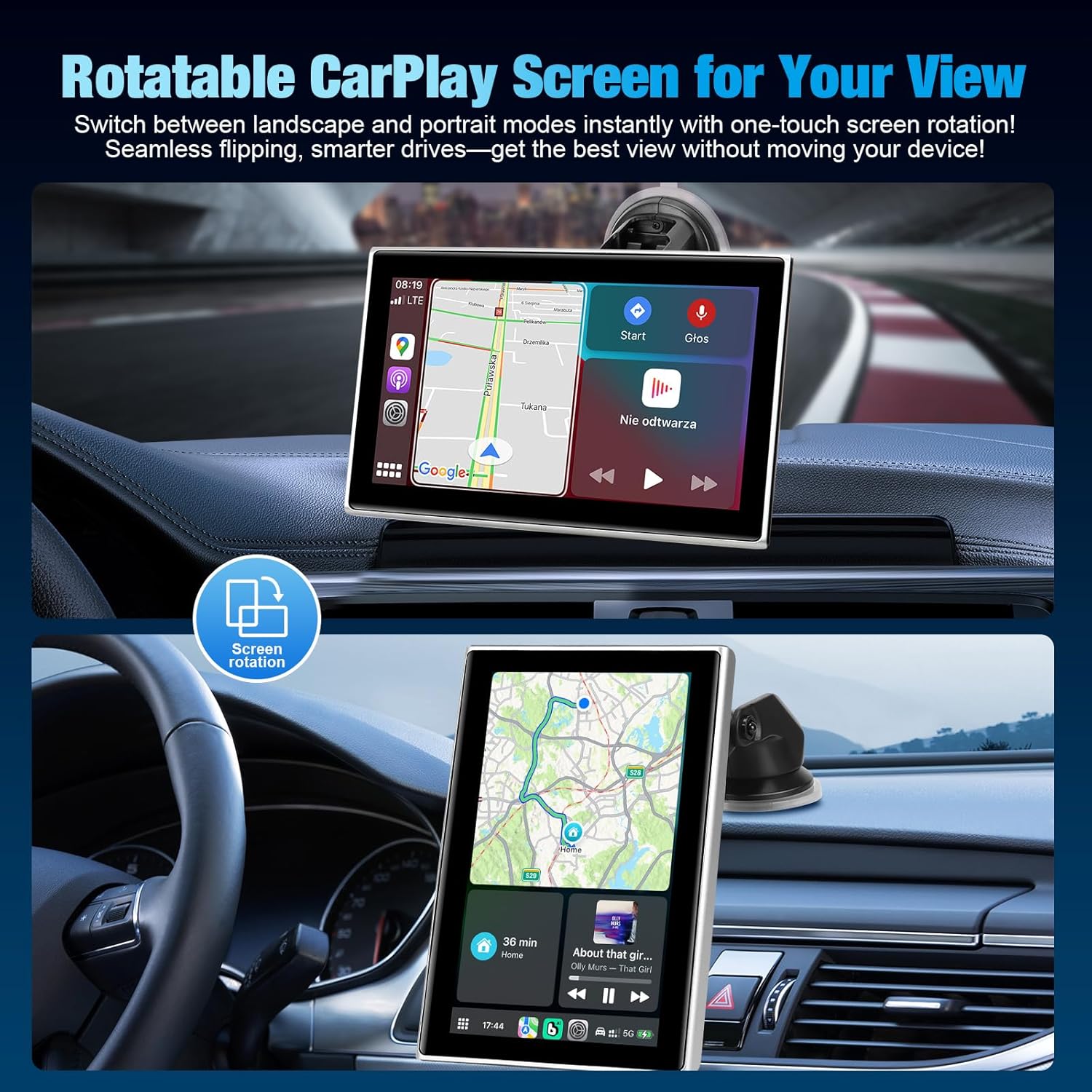Thumbnail 5 de 7-Inch Portable Wireless CarPlay Screen for Car – Wireless CarPlay/Android Auto, HD Touch Display with GPS, Voice Control, and Mirror Link