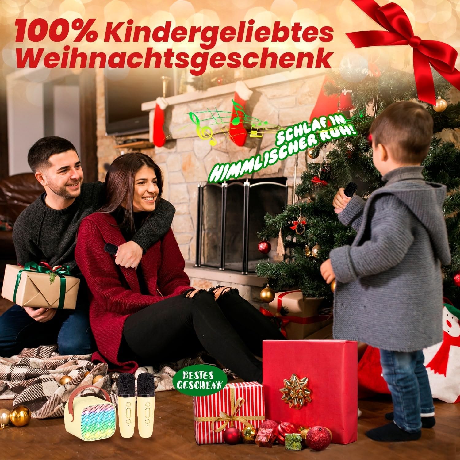 Detalle de Wowstar tragbare Karaoke-Maschine mit 2 kabellosen Mikrofonen (Bluetooth, beige) – für Kinder & Erwachsene