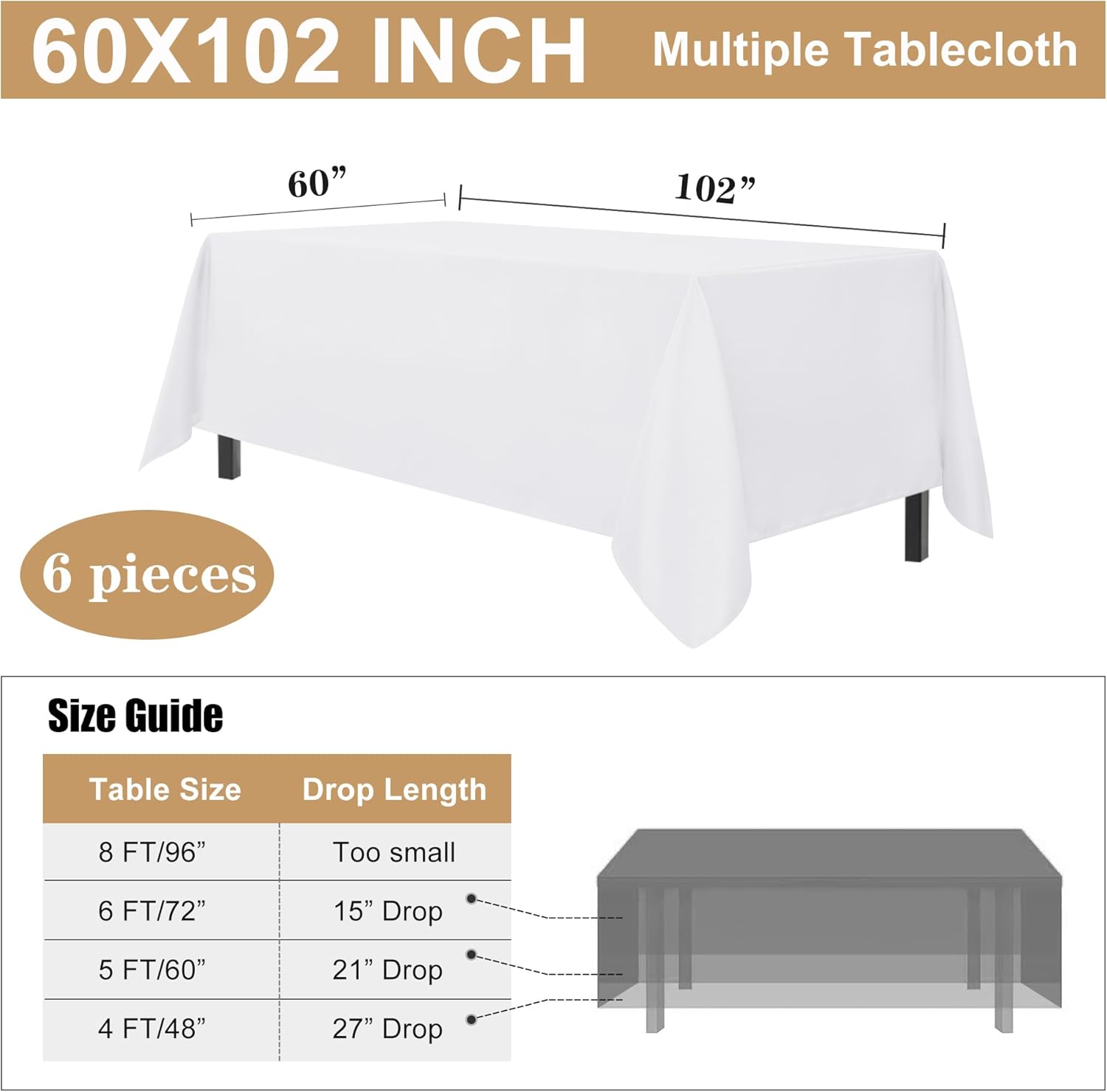 Thumbnail 6 de Sancua 60x102 Inch White Tablecloth for 6 Feet Tables 📏