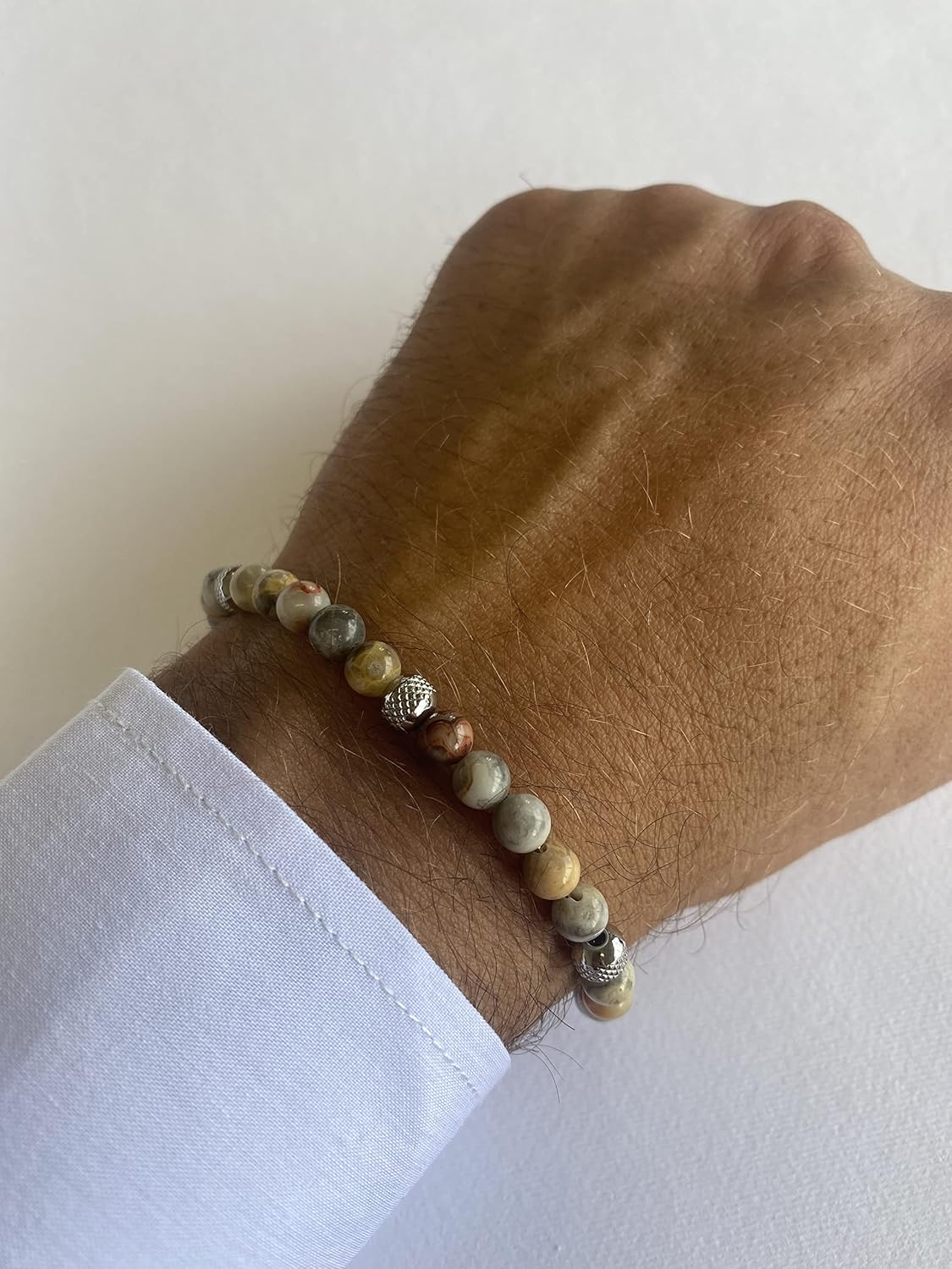 Detalle 2 de 10:10 Bracciale con pietre naturali agata Picasso da 6 mm — acciaio inox, 21 cm, produzione italiana