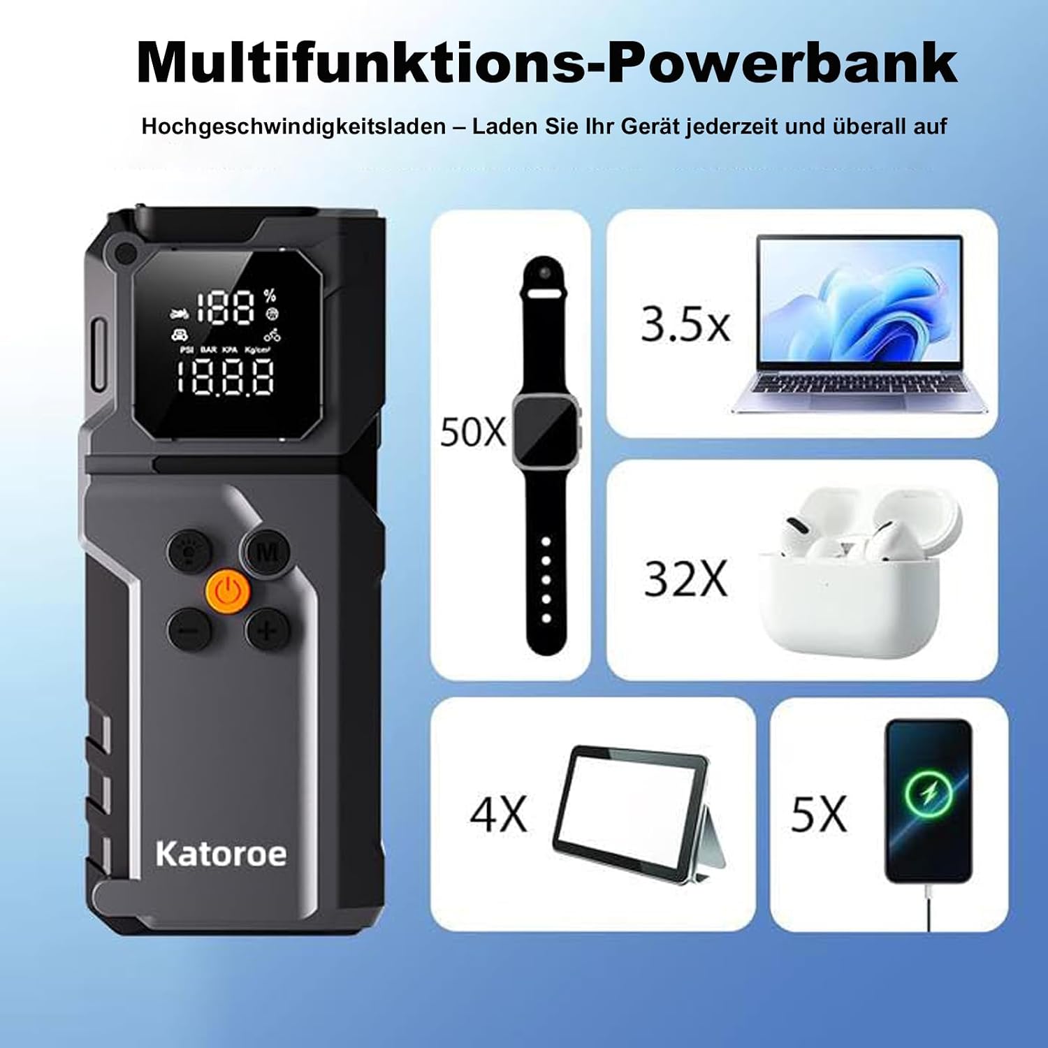 Detalle 2 de KATOROE Starthilfe Powerbank für Pkw 4000A