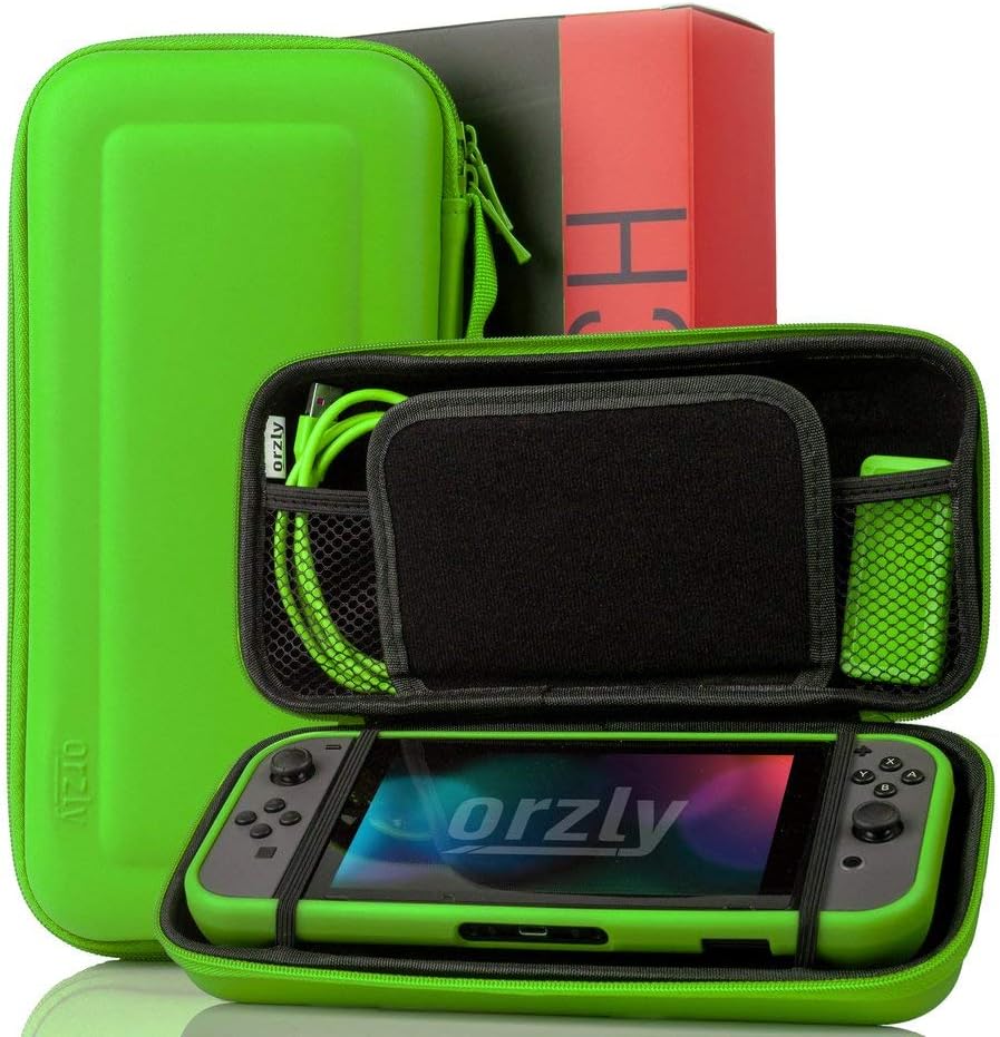 Detalle de Orzly Switch Accessories Bundle: Case, Screen Protectors, Cable, Headphones & More for Nintendo Switch (Green)