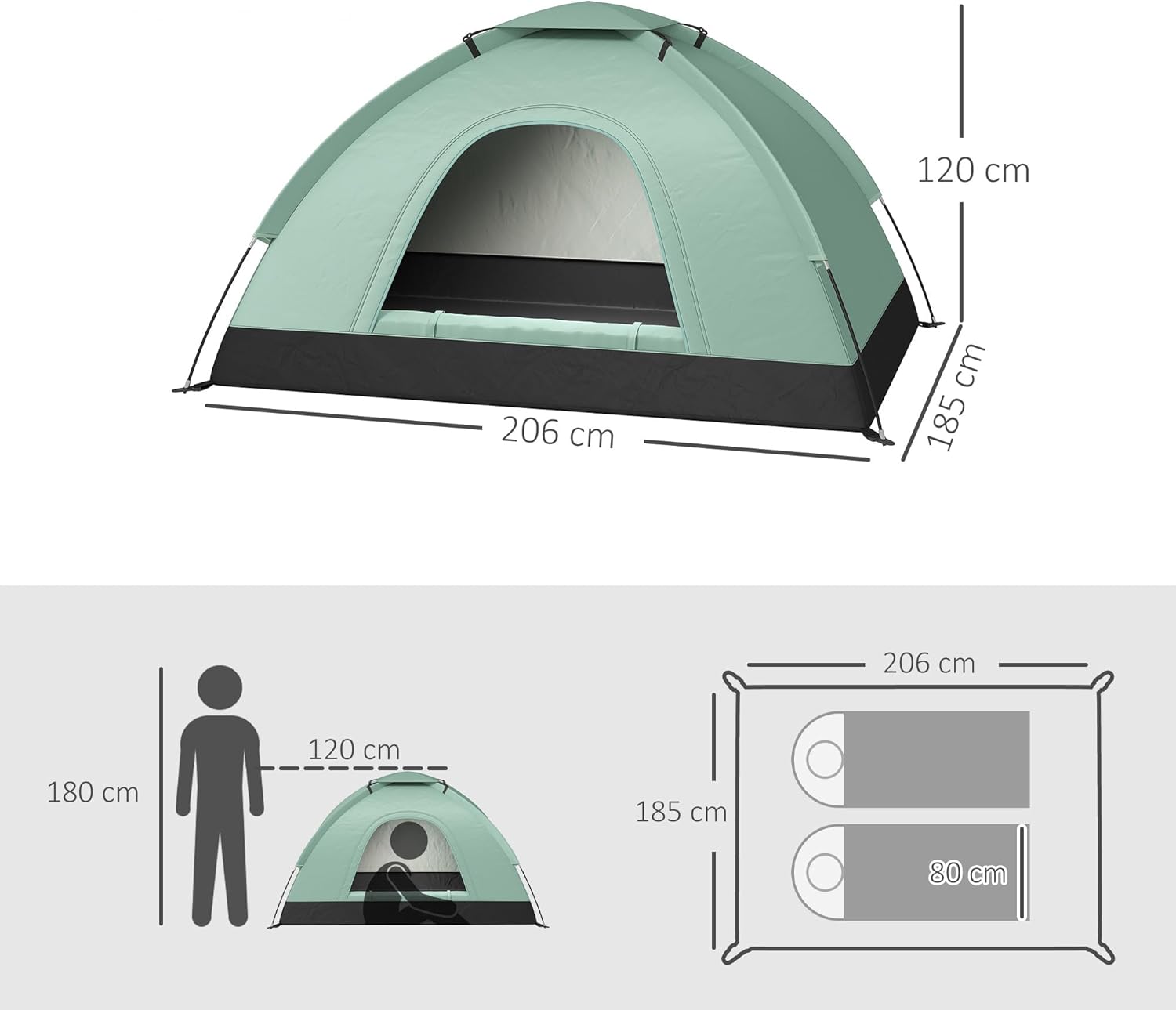 Thumbnail 6 de Outsunny Tente de camping 2 personnes camouflage en dôme légère (ventilée) avec arceaux croisés et sac de transport