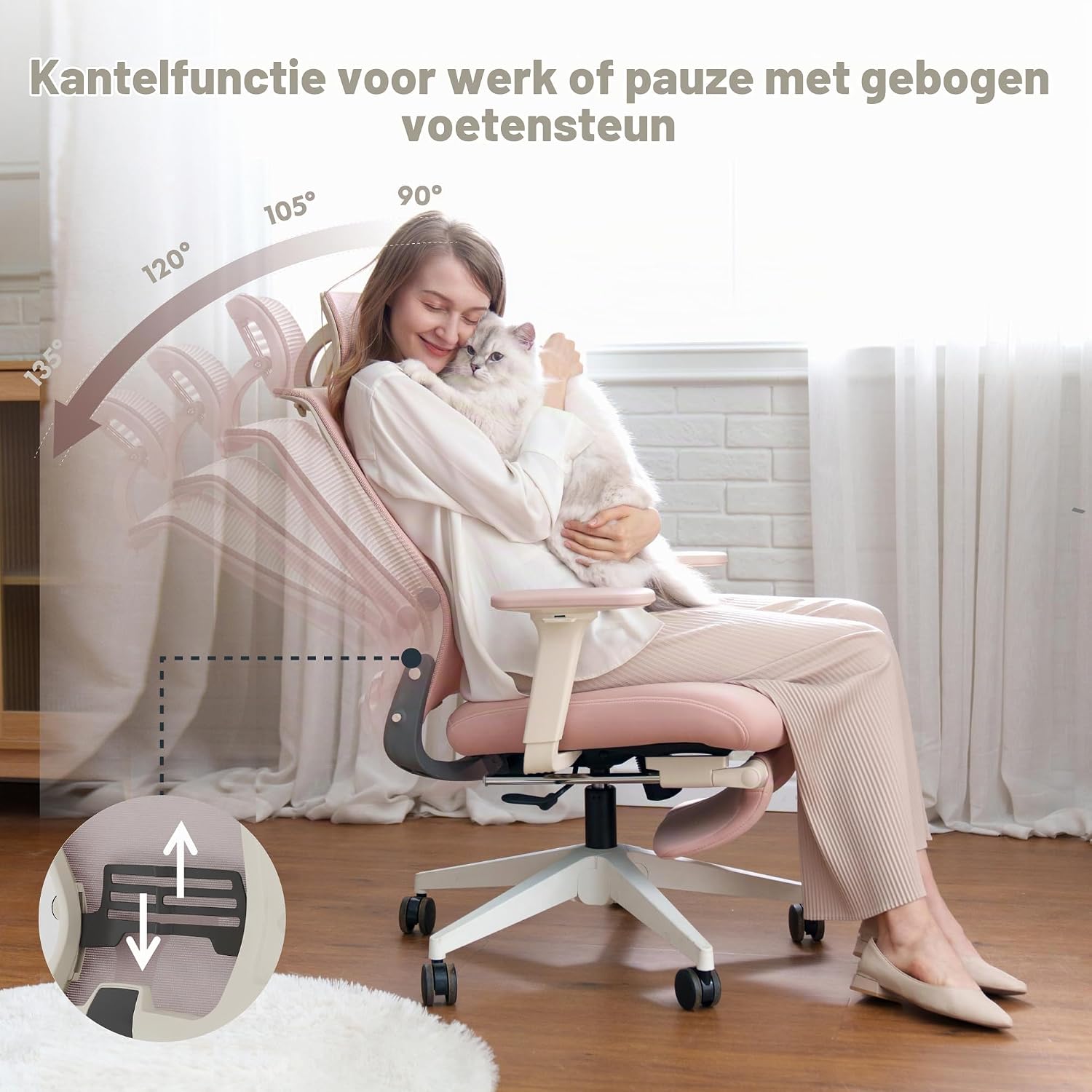 Detalle 2 de FLEXISPOT OS1 Series Foldex ergonomische bureaustoel, opvouwbaar, roze