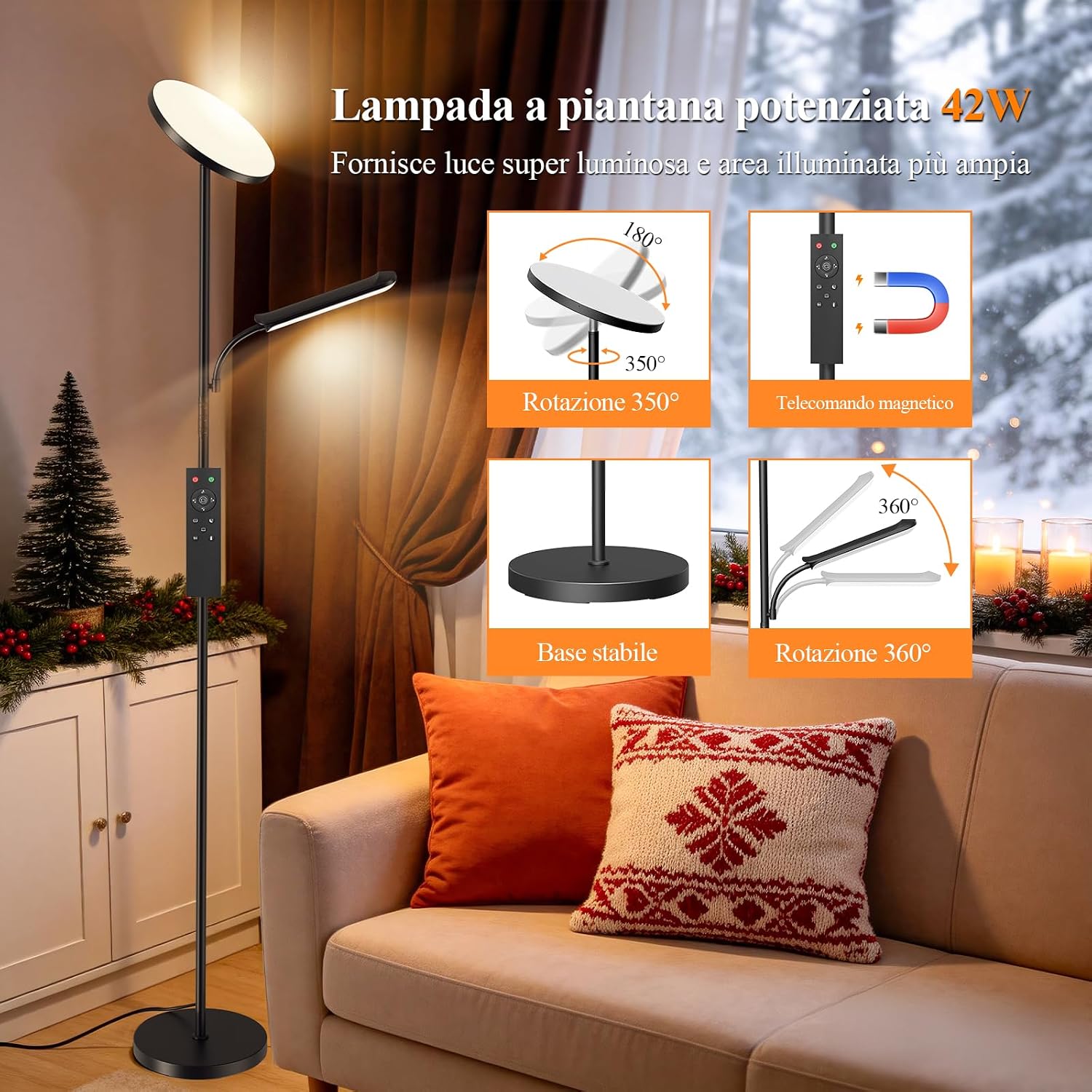 Detalle de Piantana lampada da terra 42W con Luce di Lettura Flessibile e LED Dimmerabile – 4 Temperature di Colore