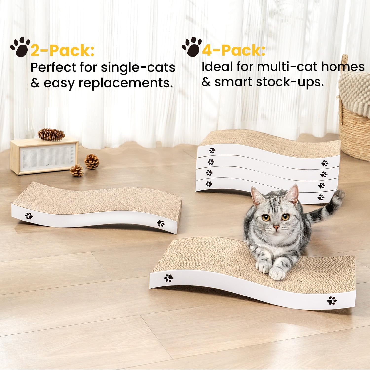 Thumbnail 6 de Katzen Kratzbrett aus Pappe (2er-Pack) – Wellenform, langlebiger Kratzschutz für Sofa und Ecke