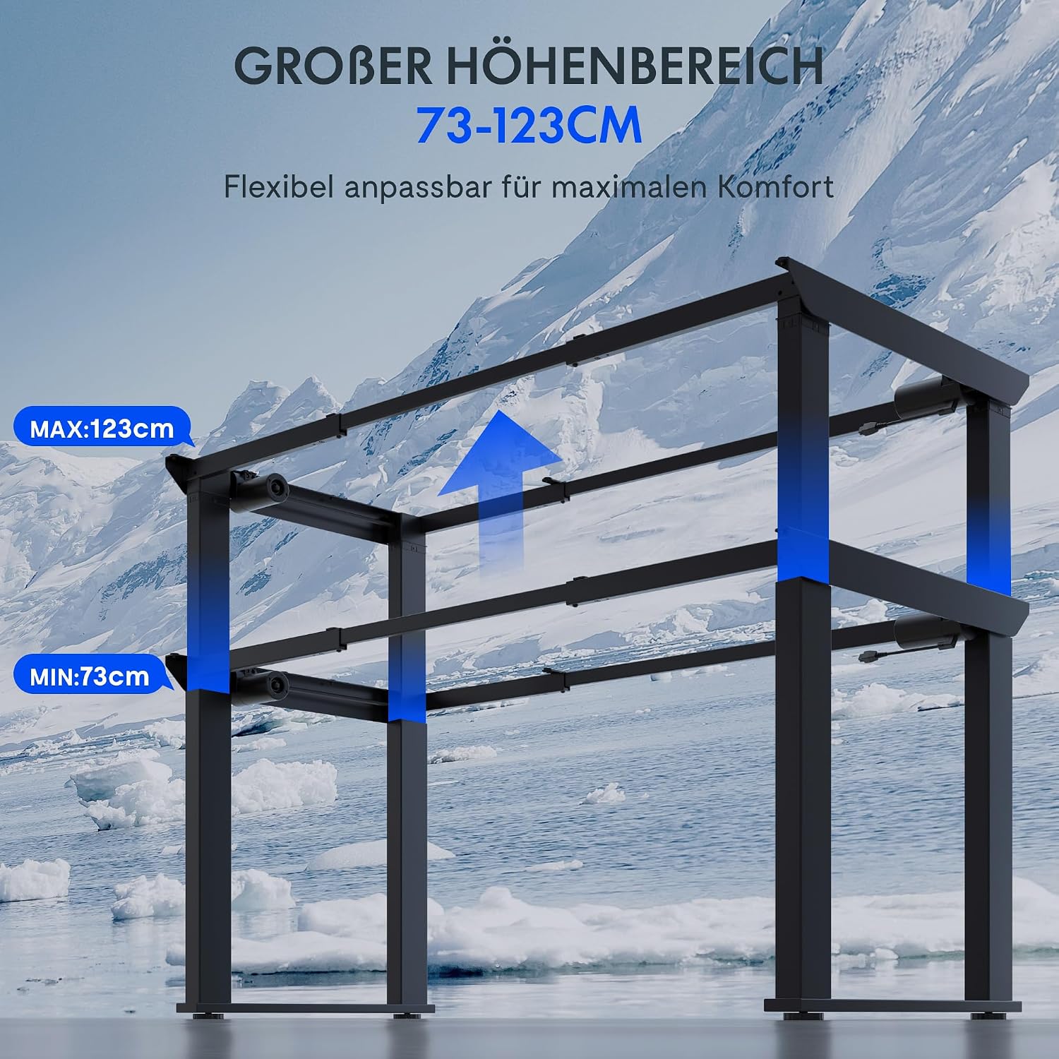 Detalle 2 de FLEXISPOT elektrisches Tischgestell höhenverstellbar mit 2 Motoren und LED-Höhenanzeige (4-Bein, 150-kg-Tragkraft)