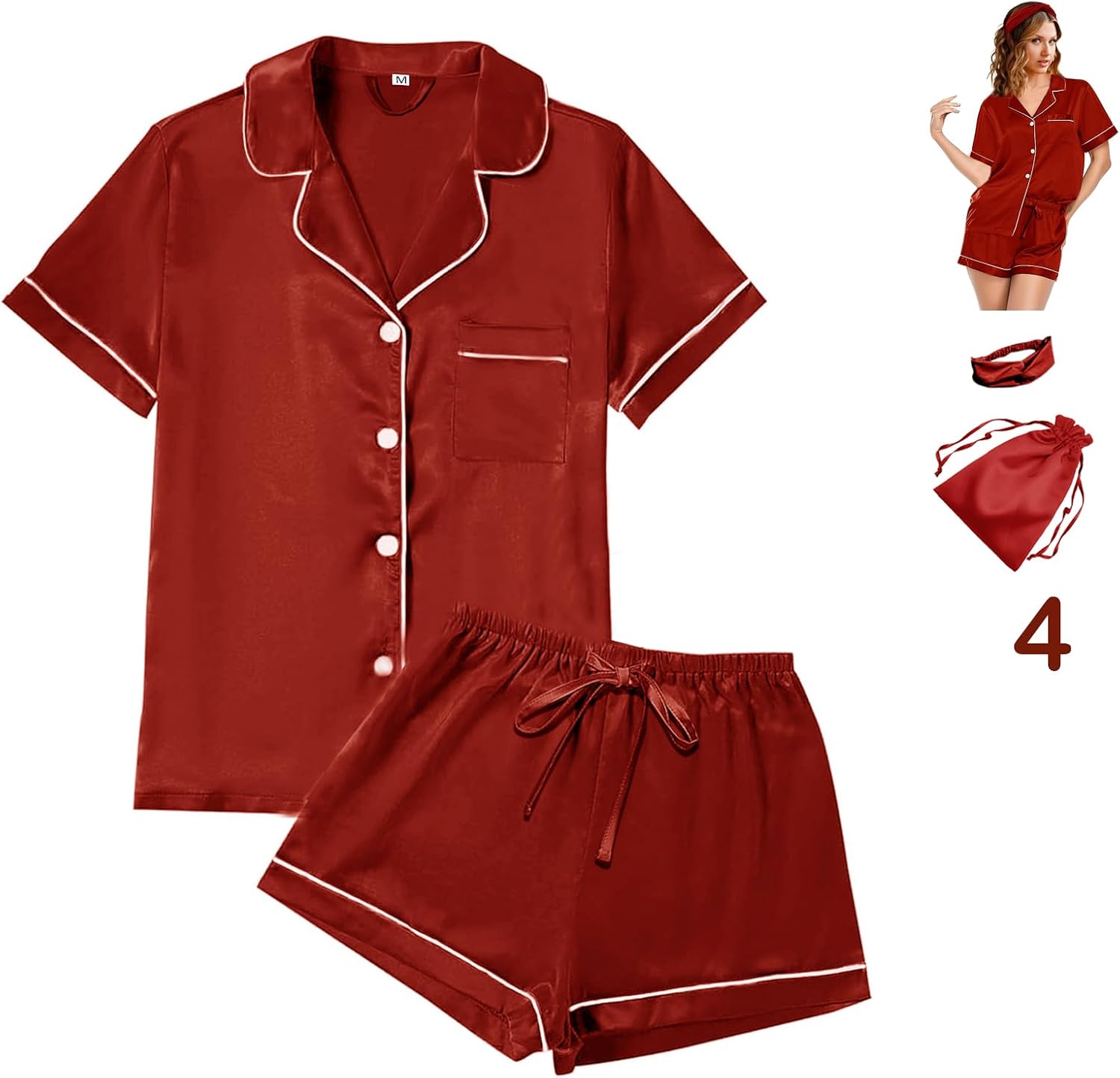 Thumbnail 4 de WJing Yi Jia 4Pcs Satin Pajama Set XS-4XL