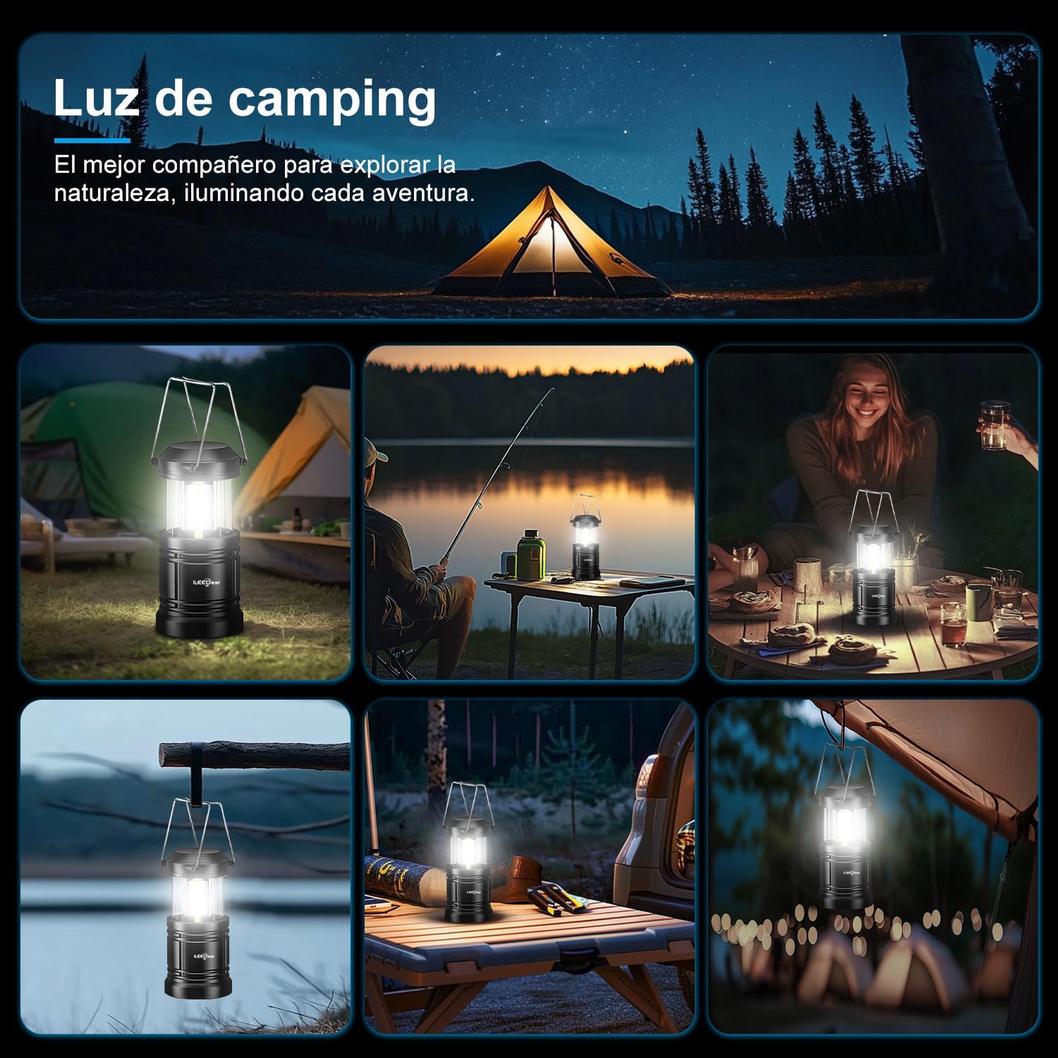 Thumbnail 6 de ILEEDear paquete de 2 linternas LED plegables para camping y emergencias (negro)