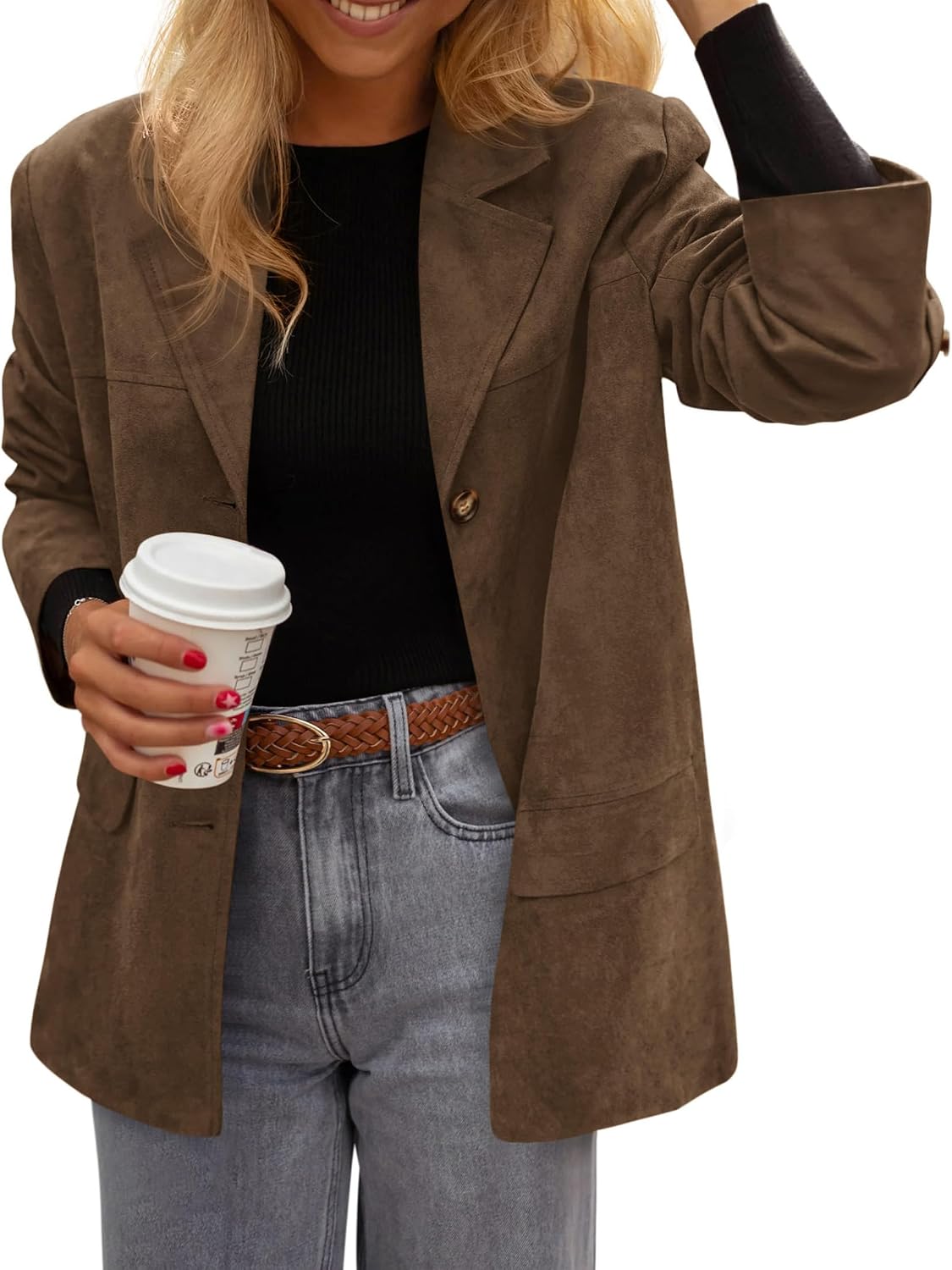 Thumbnail 6 de PRETTYGARDEN Women's Faux Suede Blazer