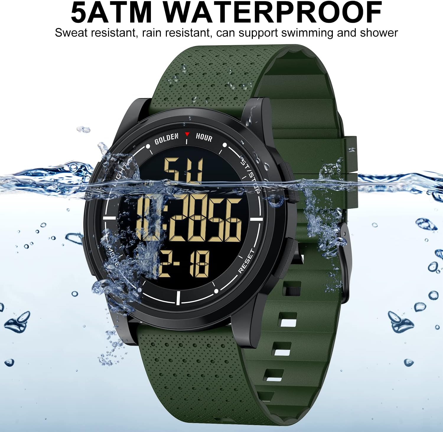 Detalle de GOLDEN HOUR Ultra-Thin Waterproof Digital Sports Watch with Wide-Angle Display