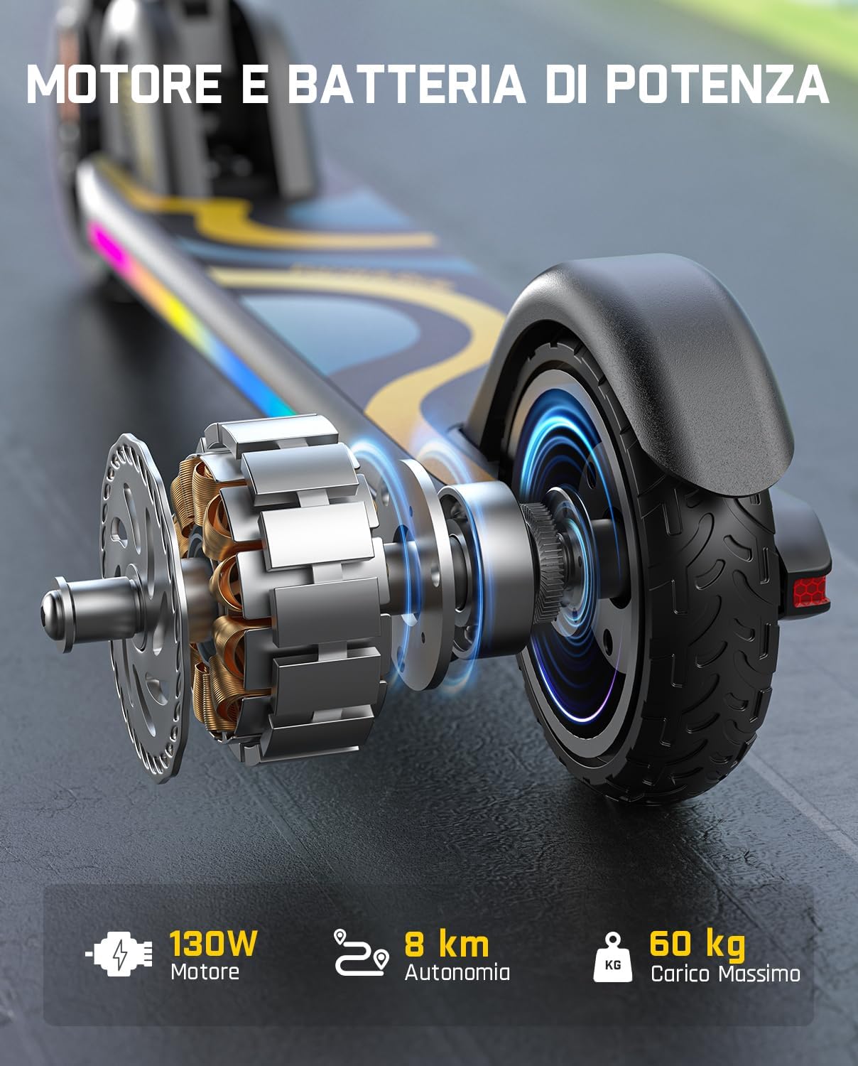 Thumbnail 6 de FanttikRide C9 Pro monopattino elettrico per bambini 120-160 cm, luci arcobaleno, 8/13/16 km/h, autonomia 8 km